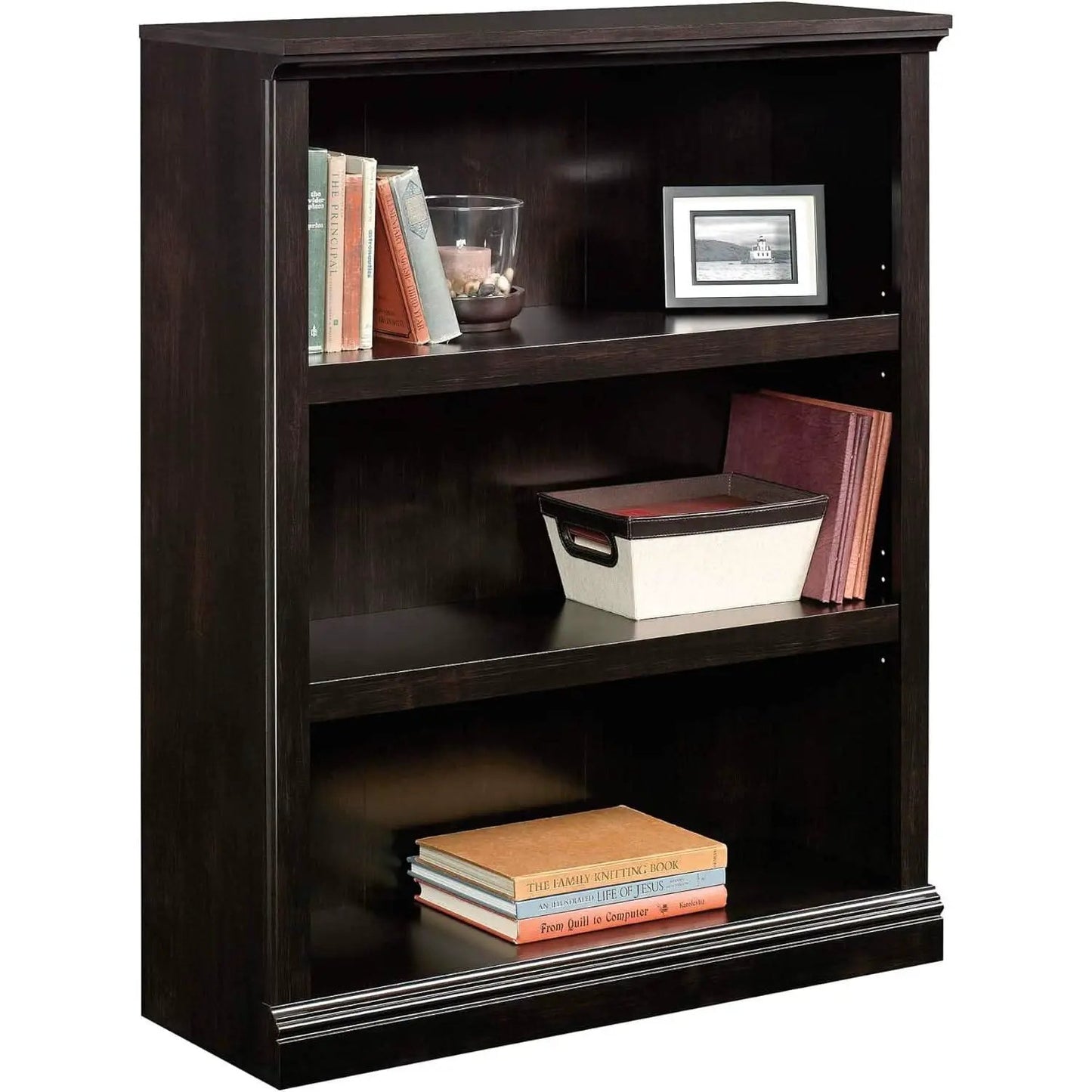 Three Tier Wooden Book Shelf Estate Black with Adjustable Shelves Multipurpose Bookshelf for Home Office And Living Room from PriceLows™
