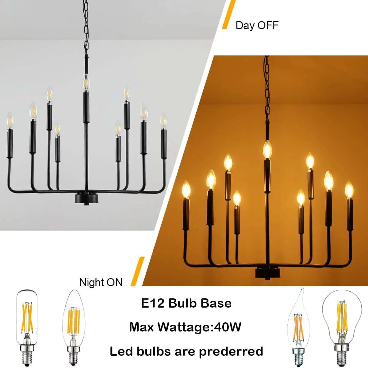 Black Farmhouse Chandelier 9 Light Dining Room Rustic from PriceLows™