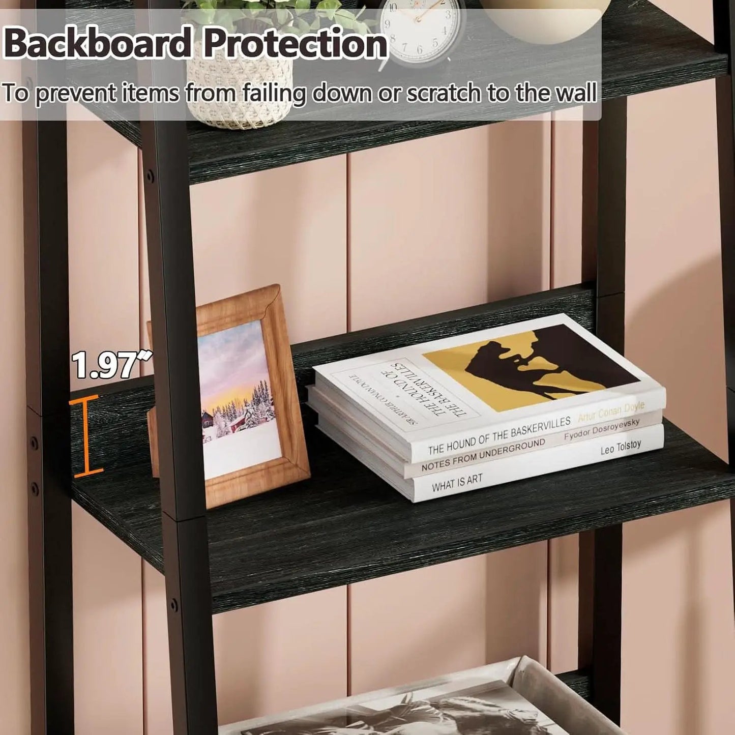 5 Tier Ladder Shelf With Drawer Narrow Black Oak Finish from PriceLows™