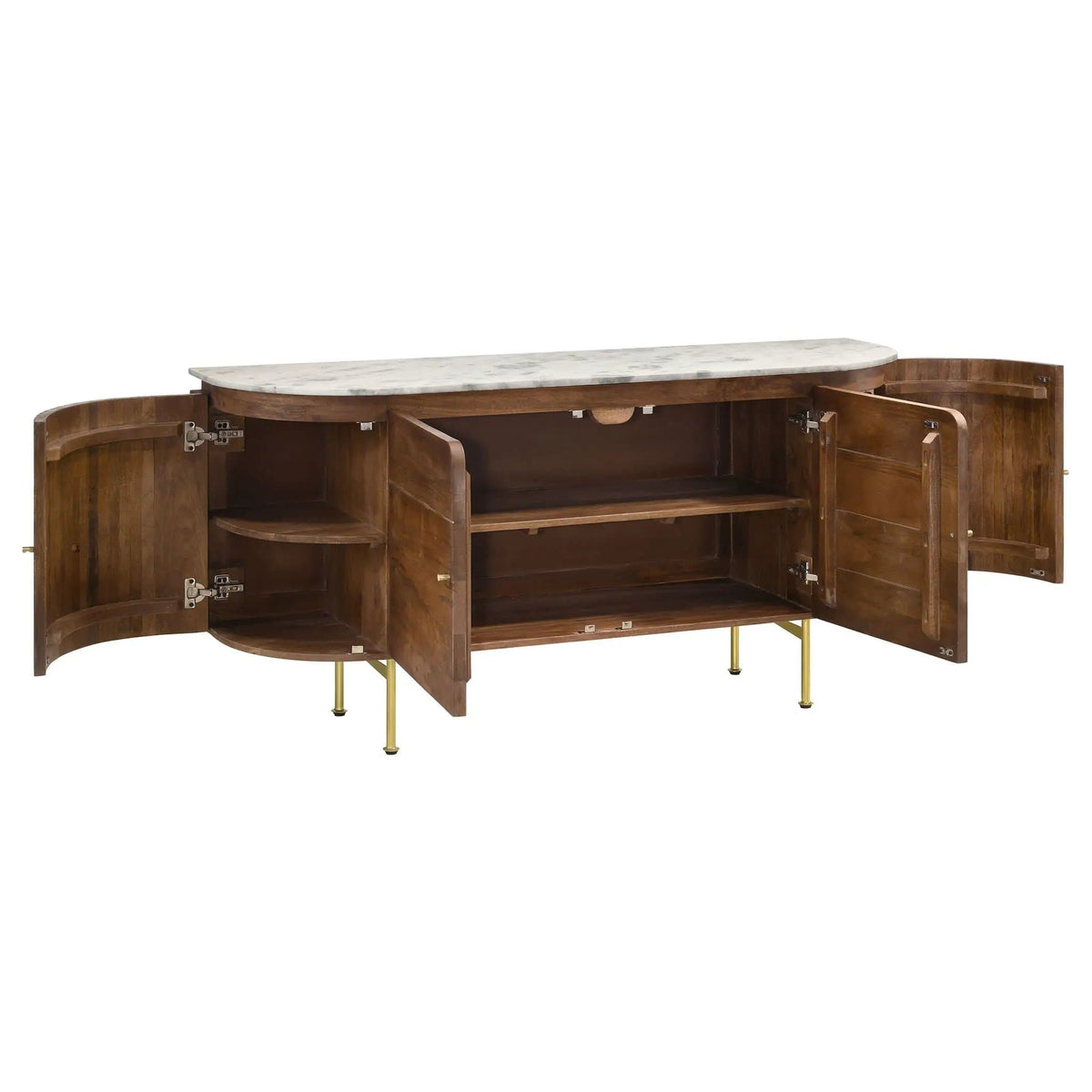 Ortega 4-door Marble Top Sideboard Buffet Cabinet | 63 x 18 x 30.5 in | Mango Wood & Marble | Natural