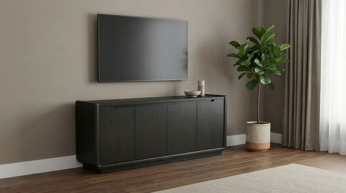 Leandro 72-inch 4-door TV Stand Media Console Burnished | 72 x 18 x 30.25 in | Engineered Wood & Veneer | Black