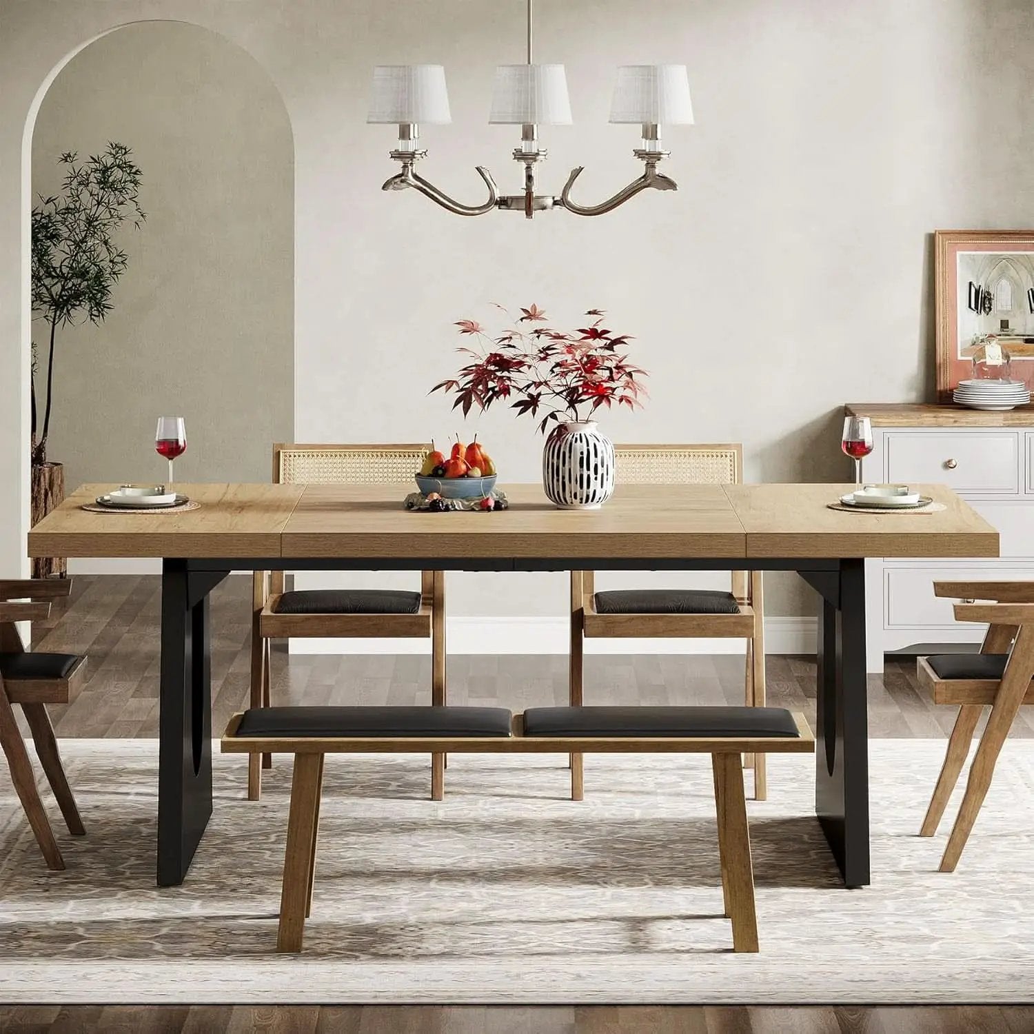 Oak And Black Rustic Dining Table 70.9 Inch For 6 To 8 People from PriceLows™