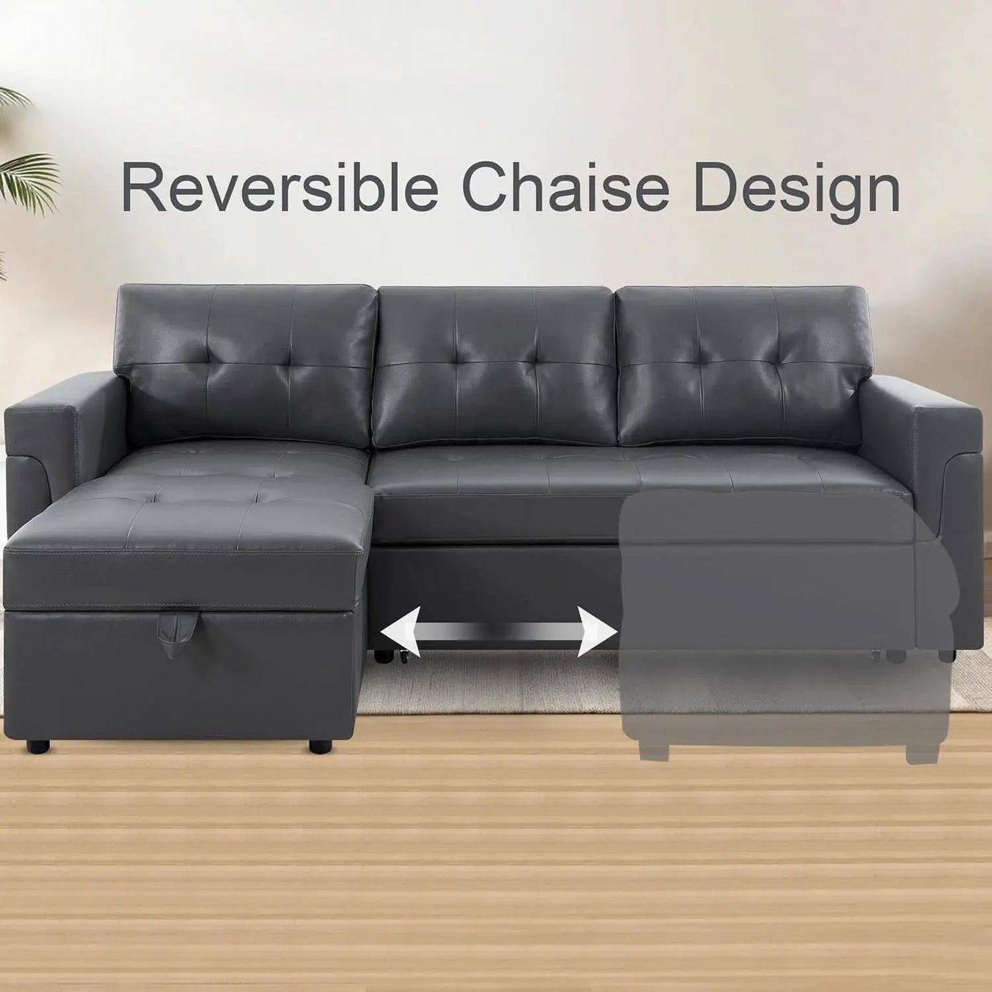 Sleeper Sectional Sofa With Convertible Bed In Dark Gray from PriceLows™