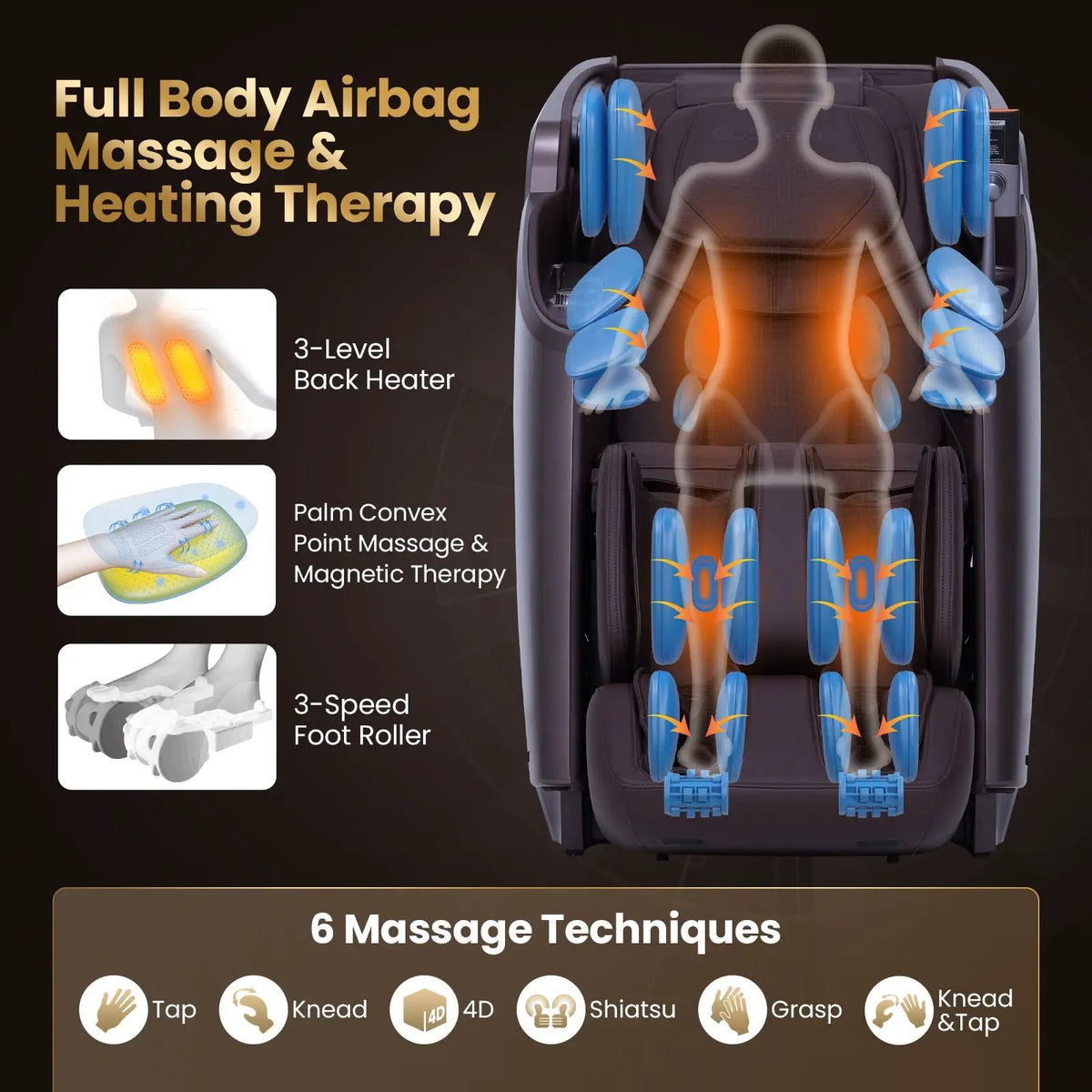 Zero Gravity Massage Recliner | 4D Massage | Foot Rollers | Airbags