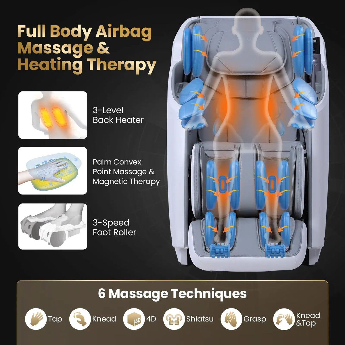 Zero Gravity Massage Recliner | 4D Massage | Foot Rollers | Airbags