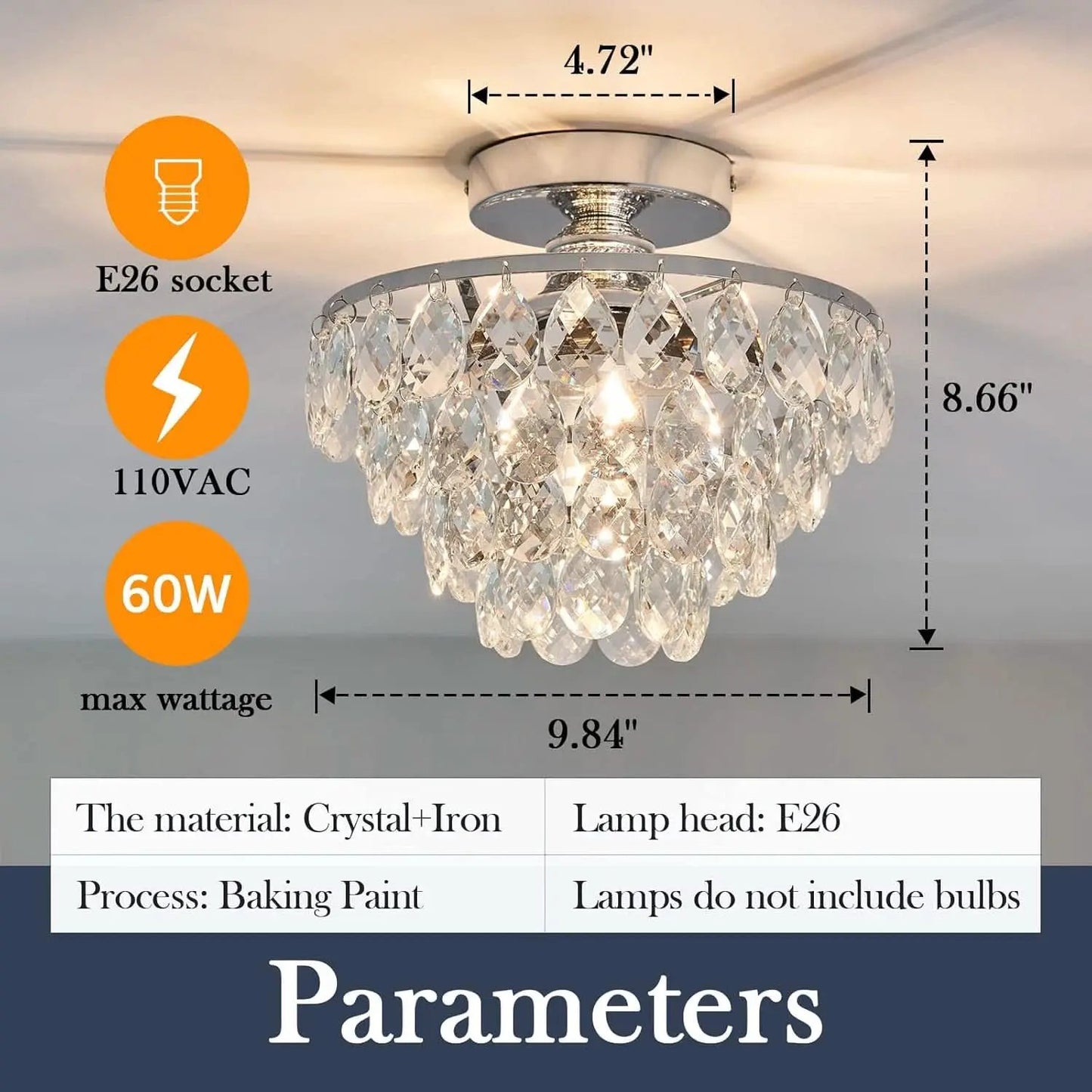 Crystal Chandelier Ceiling Light E26 Chrome Fixture from PriceLows™