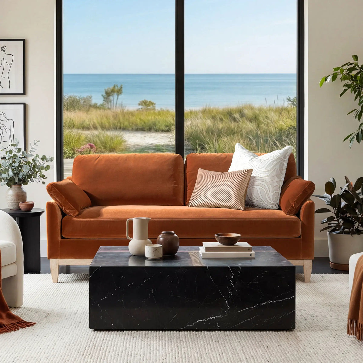 Pasadena Modern Farmhouse Sofa | Bench Seat Cushion | Performance Upholstery | Sustainable Natural Rubber