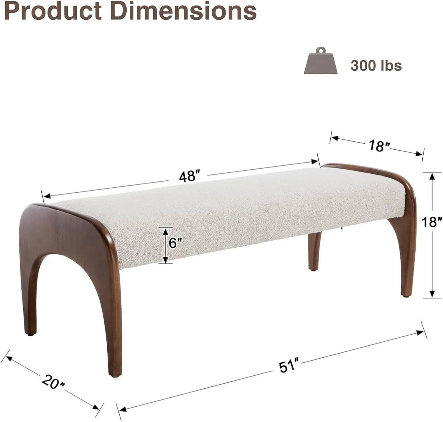 51-Inch Wide Ottoman Bench Beige Sherpa Upholstery from PriceLows™