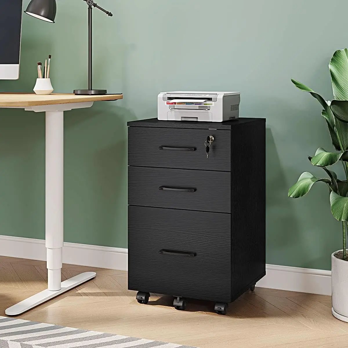 3 Drawer Wood Mobile File Cabinet With Wheels Black Under Desk Office Storage For Home Office Use from PriceLows™