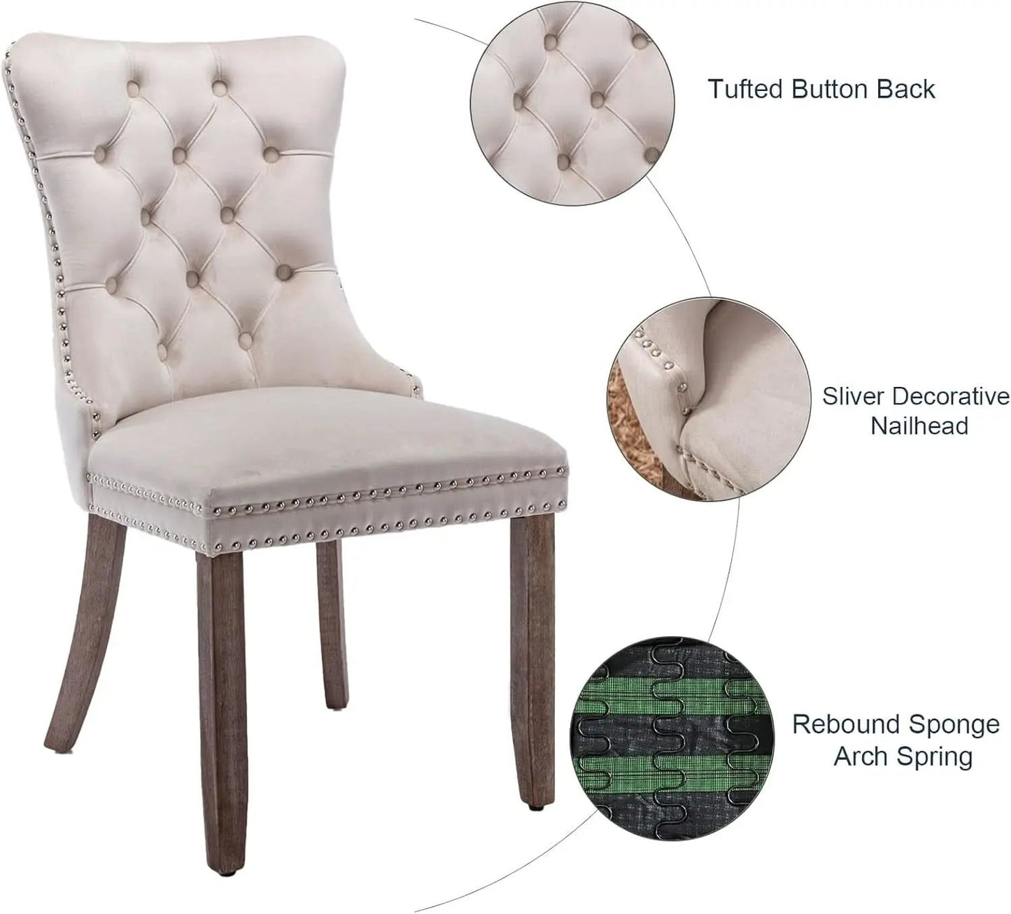 Beige Velvet Tufted Dining Chairs 4 Pack With Nailhead Trim from PriceLows™