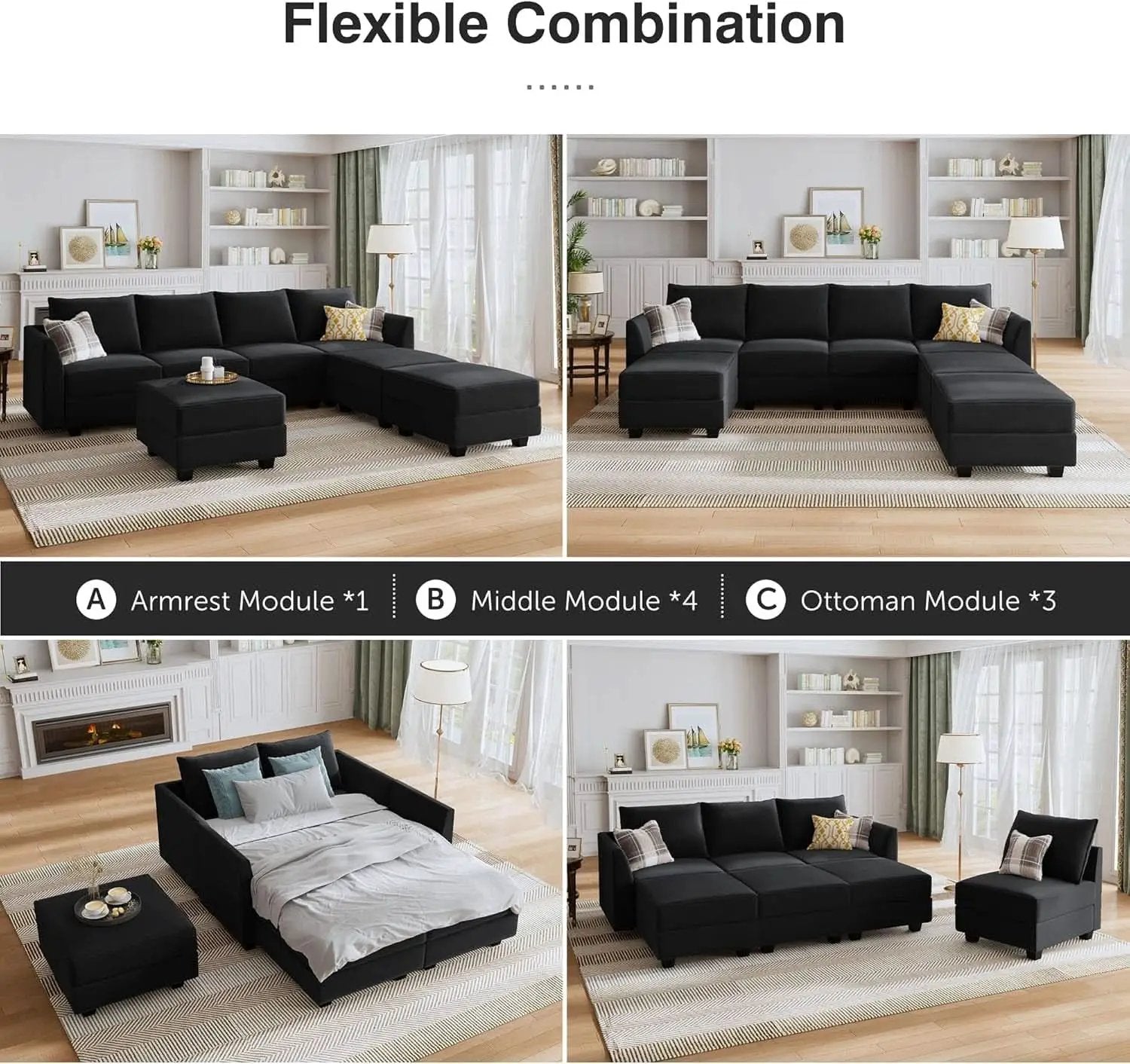 Premium Velvet Black Multifunctional Storage Ottoman from PriceLows™