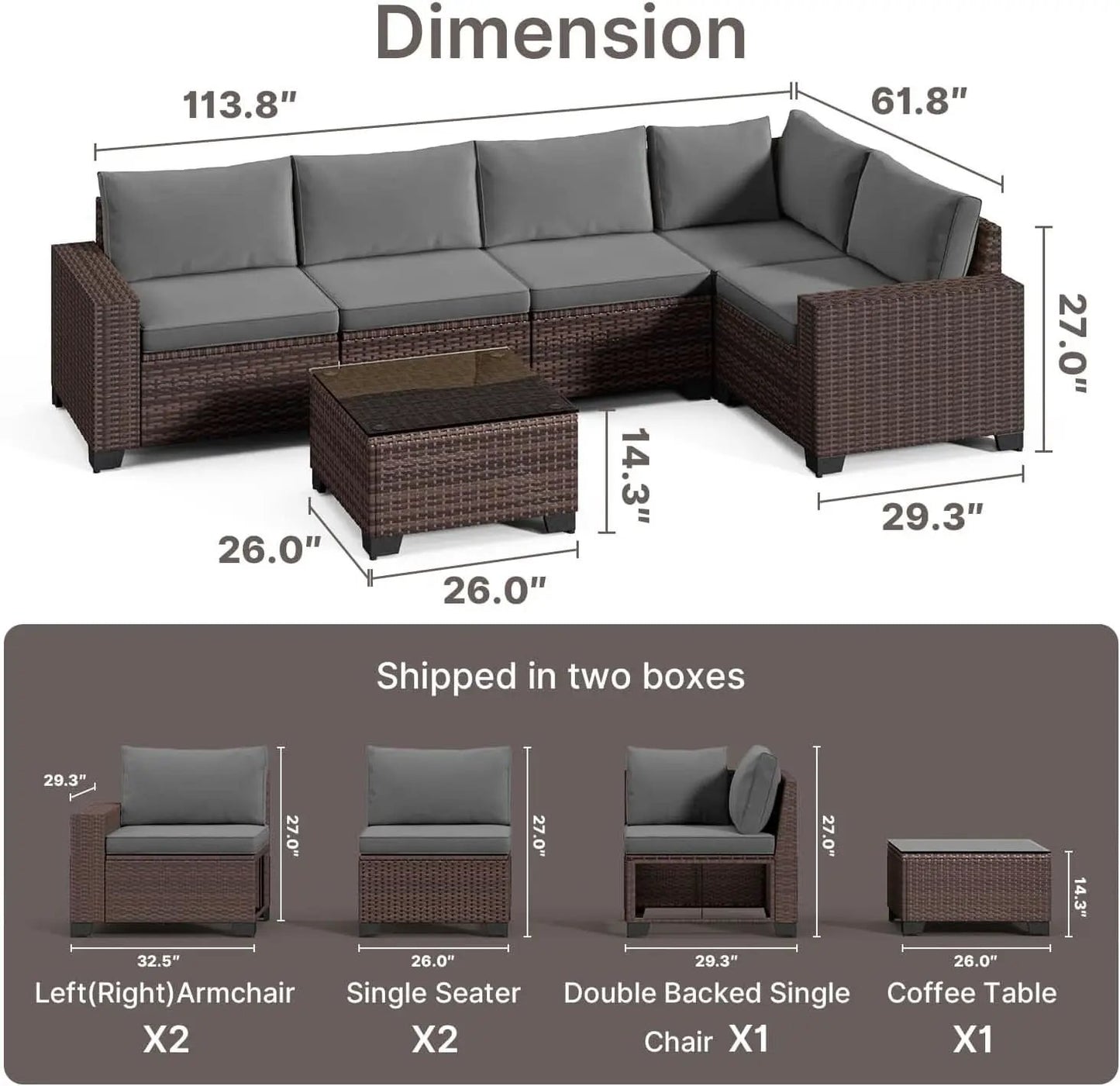Outdoor 6-Piece Wicker Sectional Sofa Set with Cushions from PriceLows™
