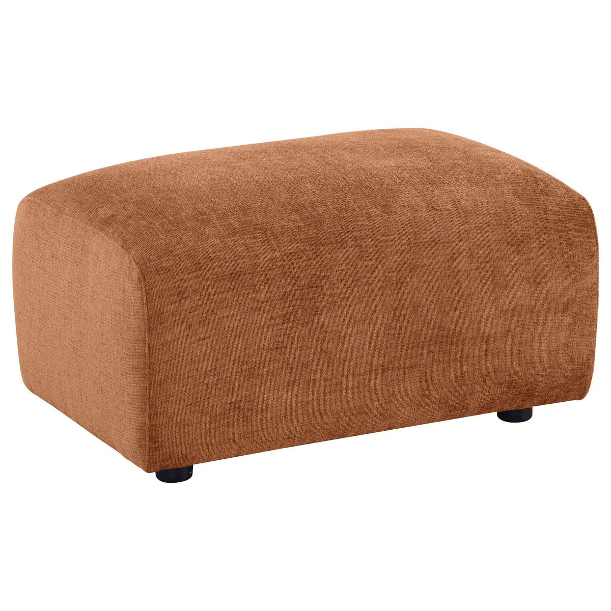 Burnett Chenille Upholstered Ottoman | 32.5 x 22.5 x 17.75 in | Rubberwood & Engineered Wood | Burnt Orange