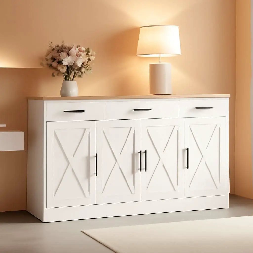 53 Inch White Buffet Cabinet With Drawers For Dining Room from PriceLows™
