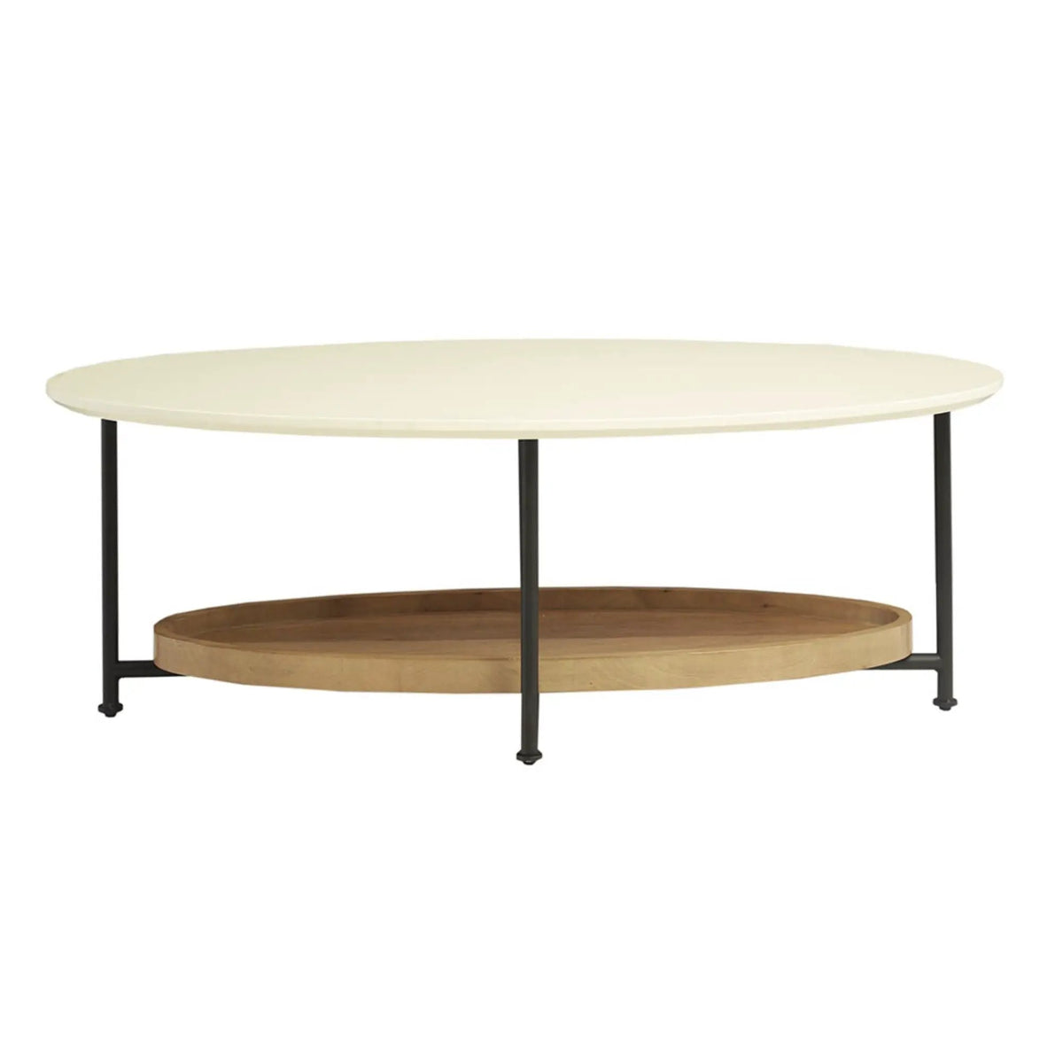 Oval Coffee Table | White And Natural | White MDF Top | Black Metal Legs