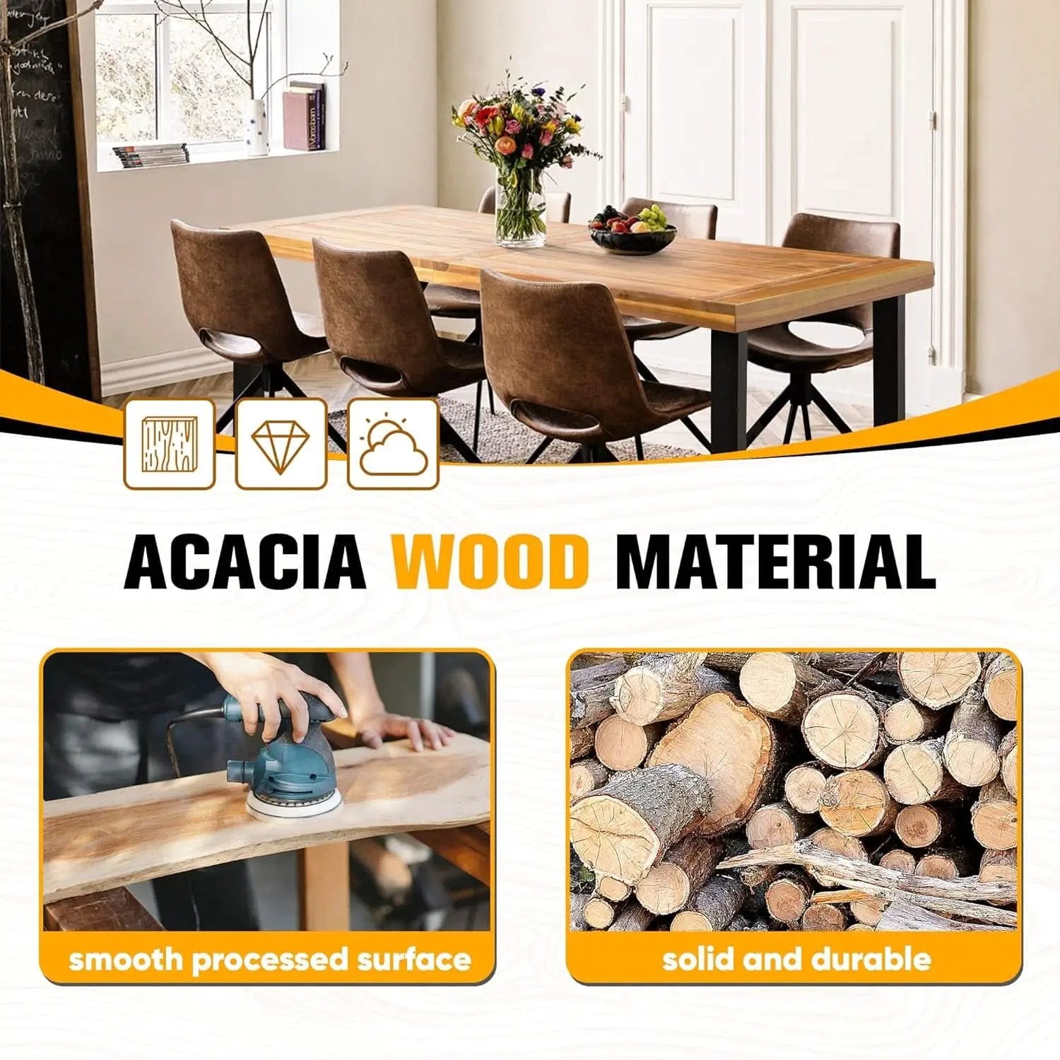 Dining Table For 6 Acacia Wood Indoor Outdoor Iron Legs from PriceLows™