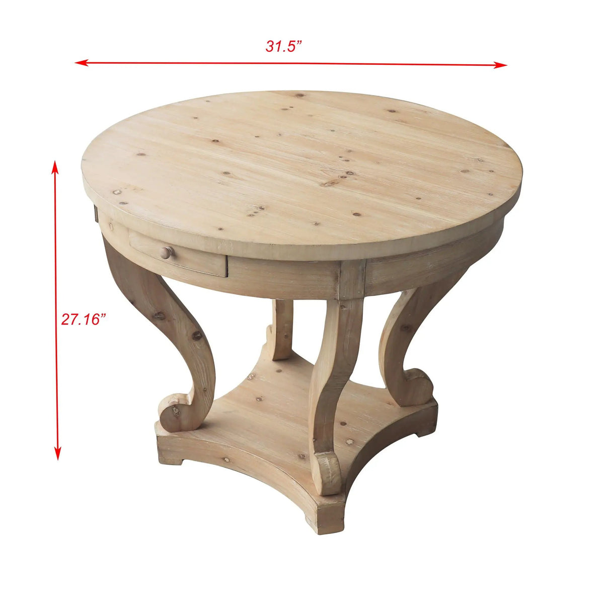 Round Farmhouse Table | 2 Side Drawers | Distressed Finish | Small Size