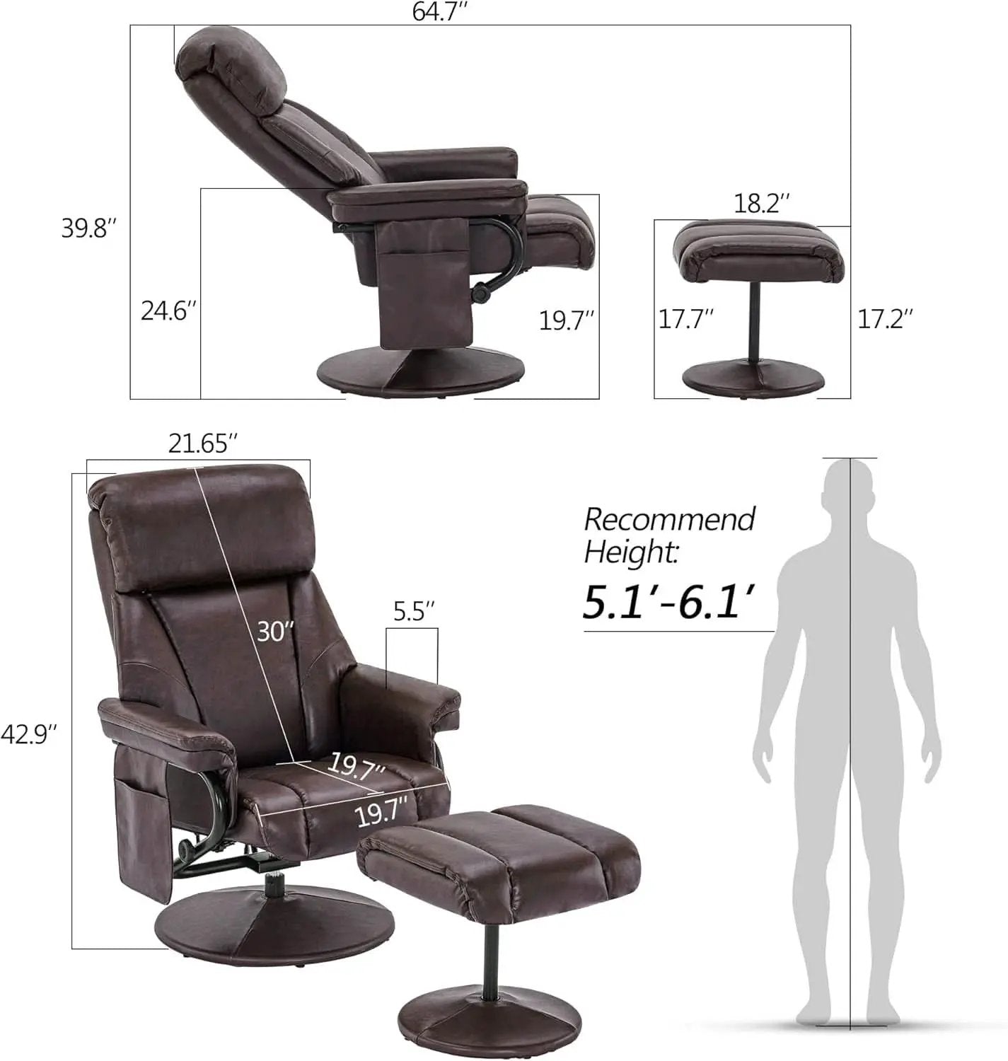 Swivel Recliner With Ottoman Massage Dark Brown Chair from PriceLows™