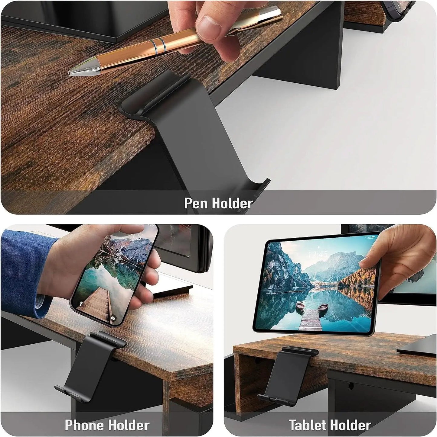 Desk Dual Monitor Stand Riser With Drawer Rustic Brown from PriceLows™