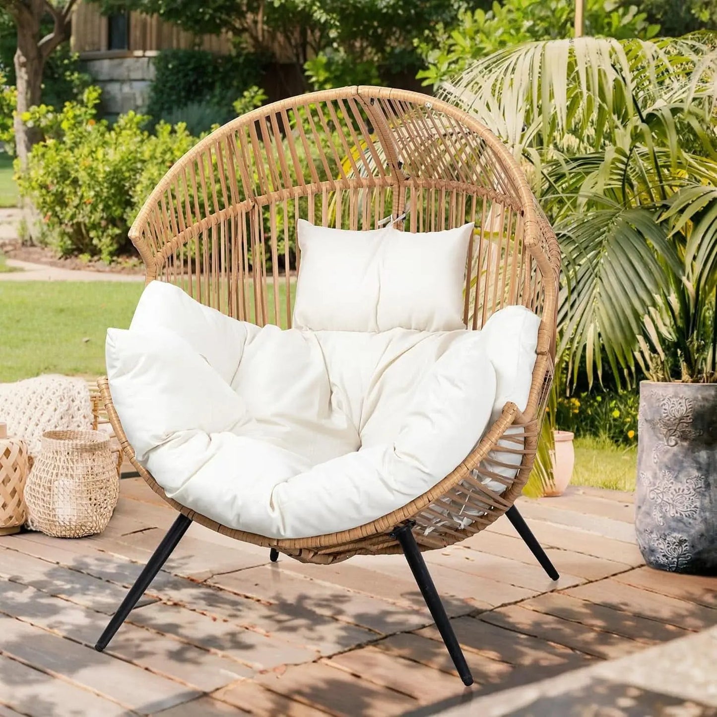 Cozy Outdoor Wicker Egg Chair with Soft Cushion from PriceLows™