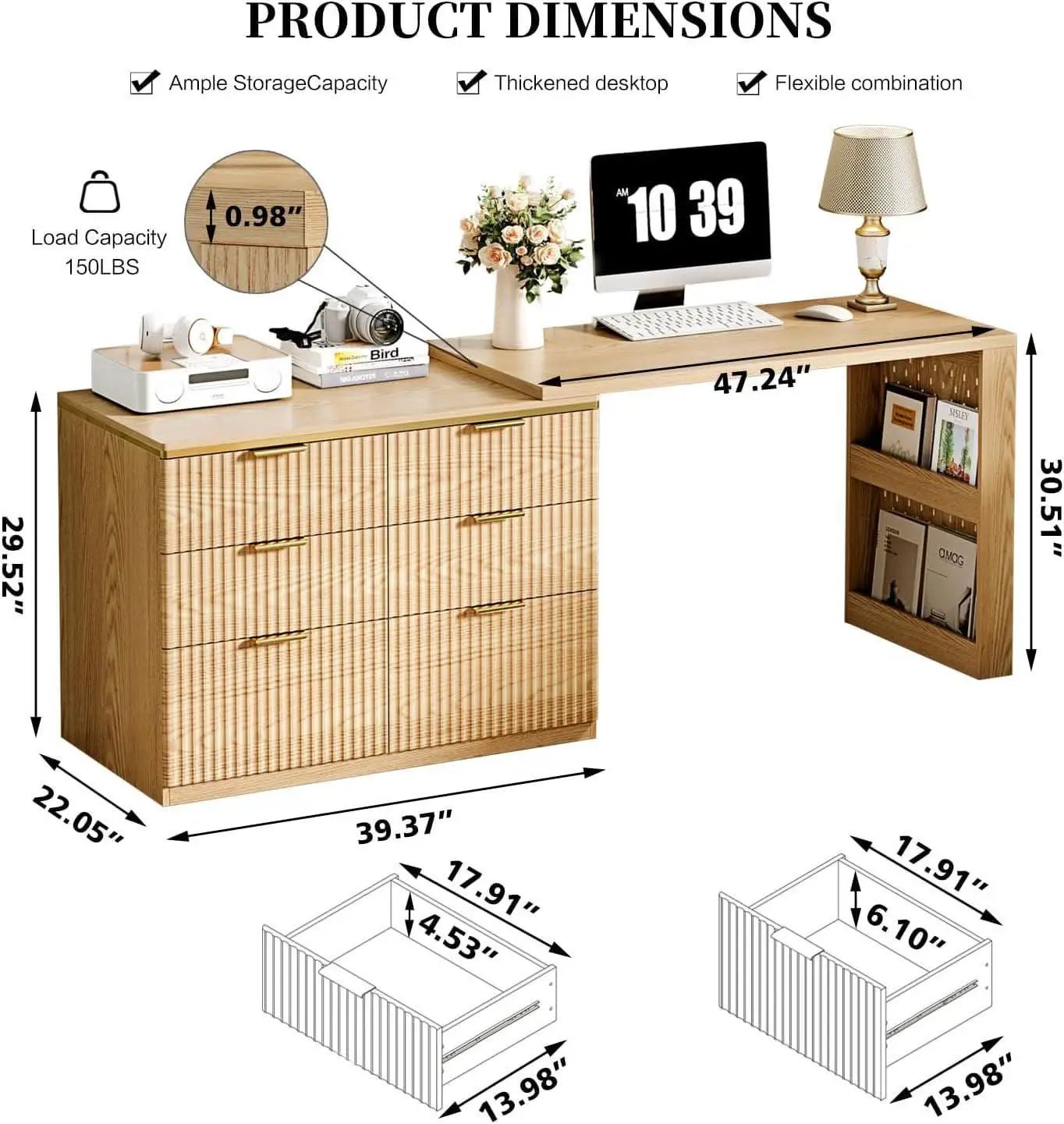 Oak Forty Seven Inch L Shaped Corner Desk With Drawers from PriceLows™
