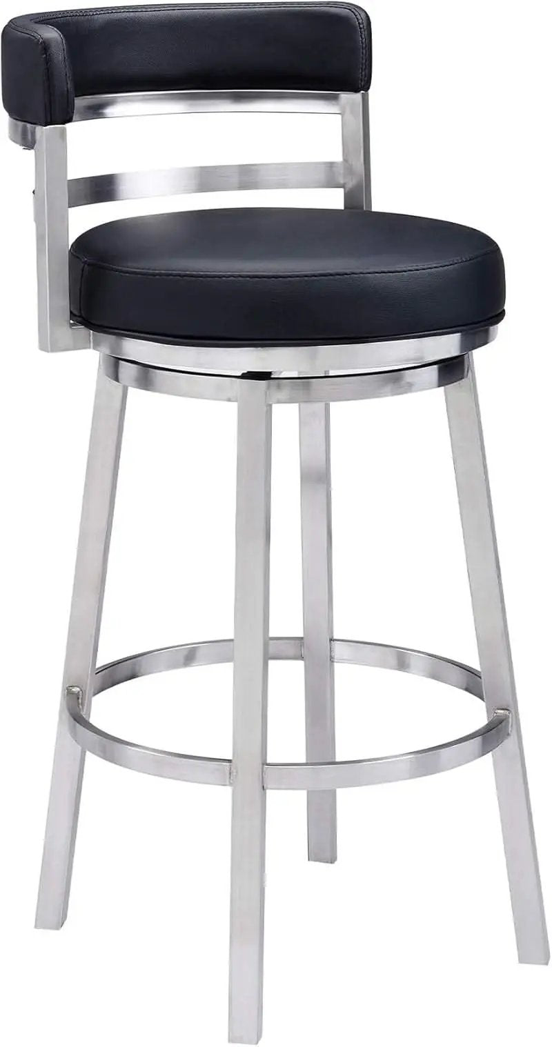 Modern Black Faux Leather Swivel Bar Stool for Kitchen from PriceLows™