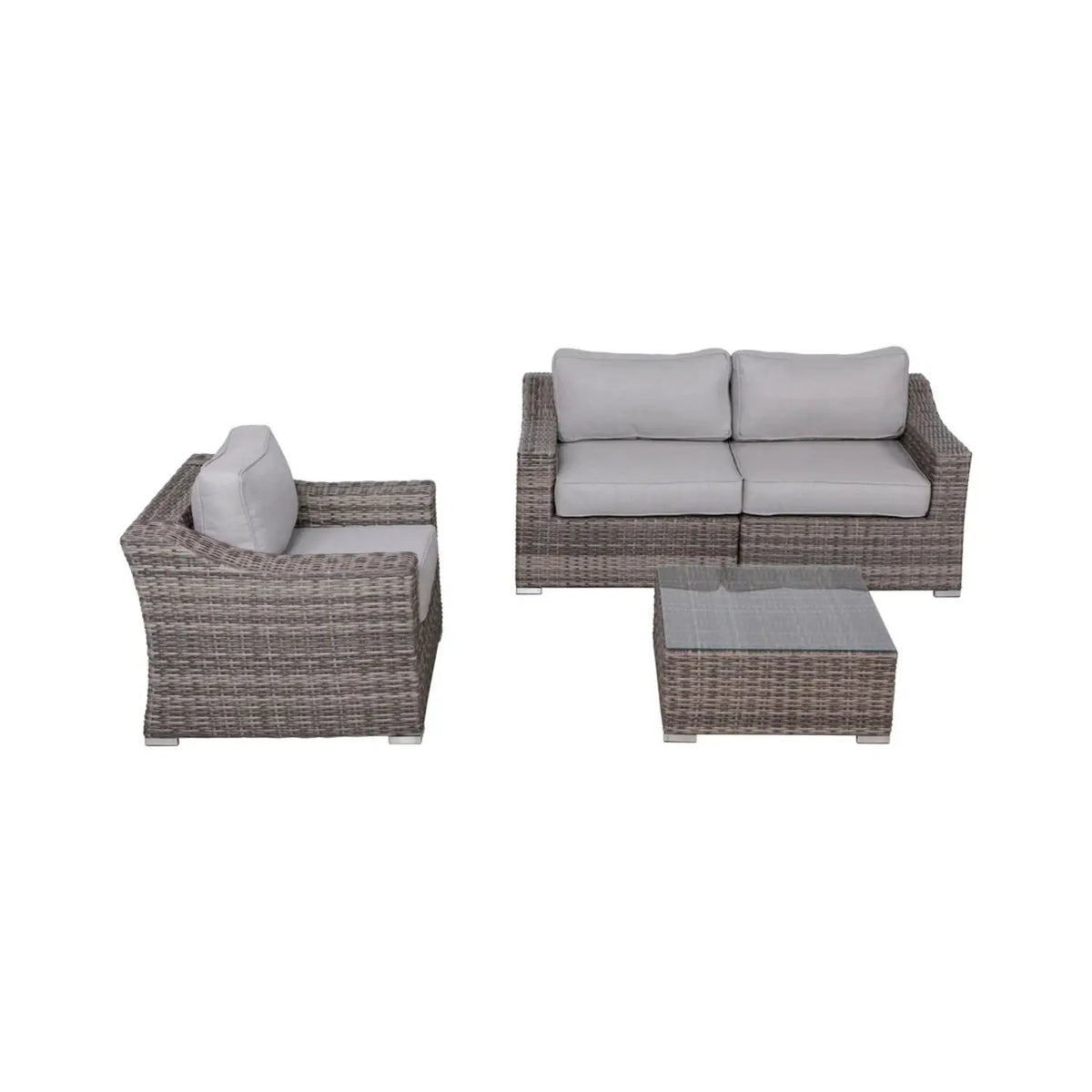 Outdoor Wicker Conversation Set | All-Weather Resin | Tempered Glass Table | 5 Inch Cushions