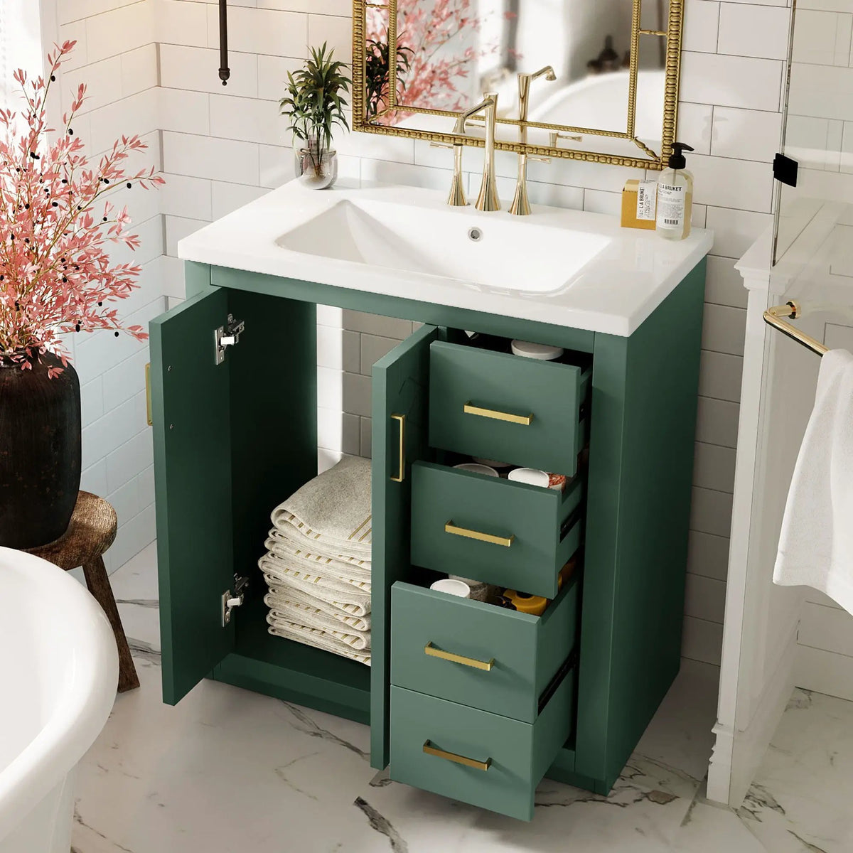 30 Inch Bathroom Vanity | Freestanding Set | 3 Drawers | Solid Wood Frame