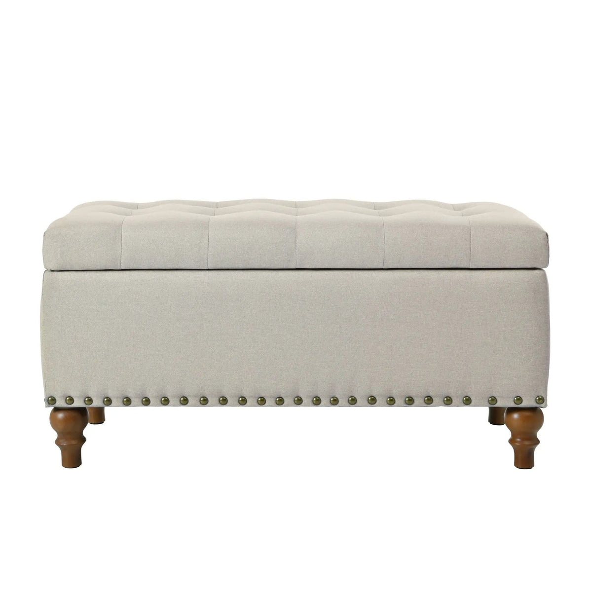 Upholstered Ottoman With Storage And Rivet Trim | 2 Pieces | Solid Wood | Living Room