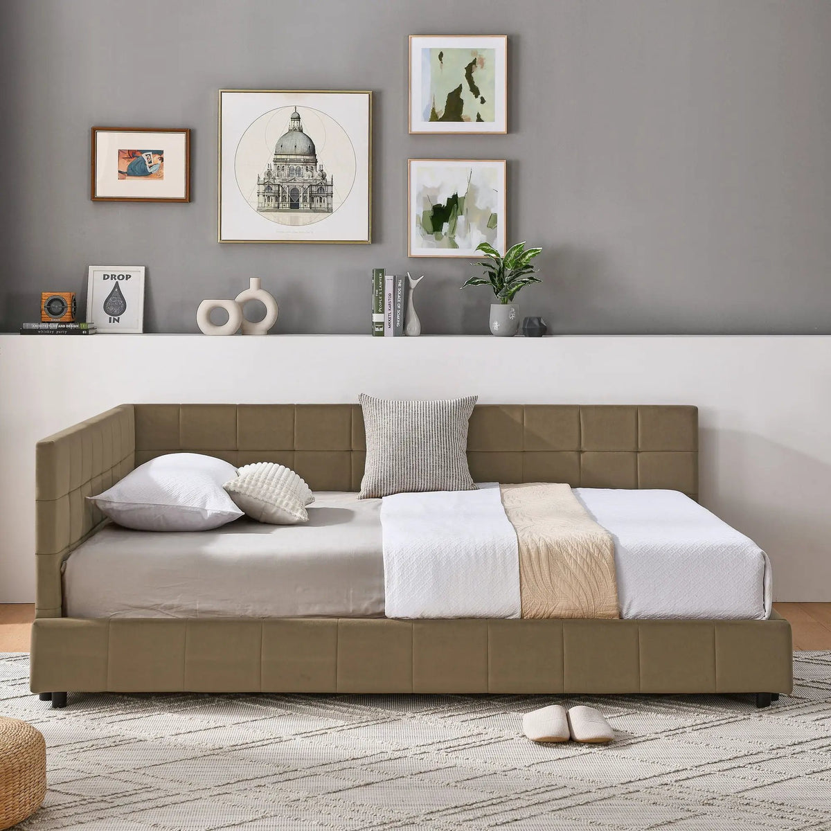 Upholstered Storage Bed Frame | Tufted Backrest And Armrests | Mid-Century Style | Bed Or Sofa Use