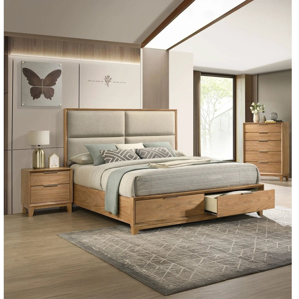 1 Piece 2 Drawer Nightstand Natural Wood | 24.6 x 15.8 x 25.4 in | Wood | Bedroom