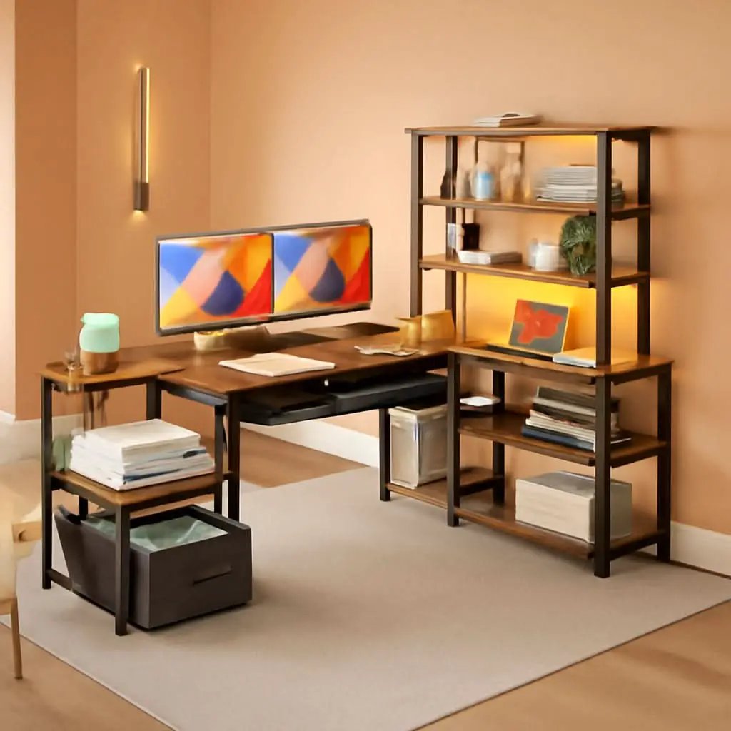 79 Inch L Shaped Desk With Power Outlets And LED Lights from PriceLows™