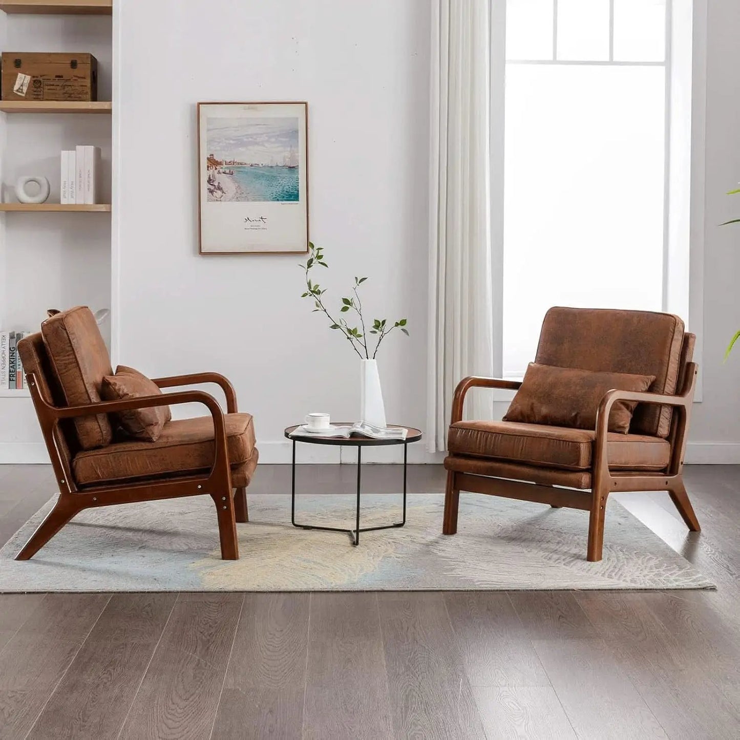 Brown Microfiber Midcentury Modern Accent Chair Set from PriceLows™
