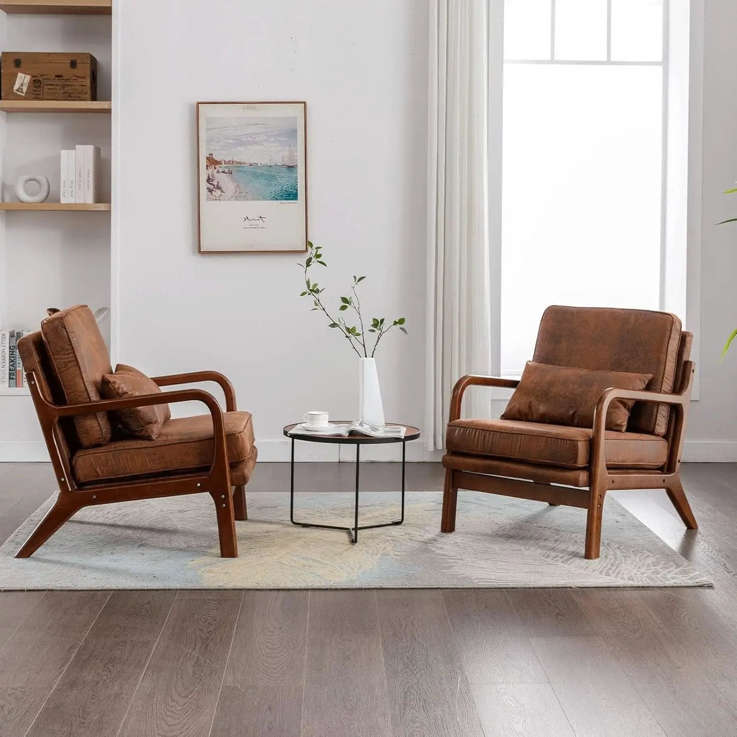 Brown Microfiber Midcentury Modern Accent Chair Set from PriceLows™