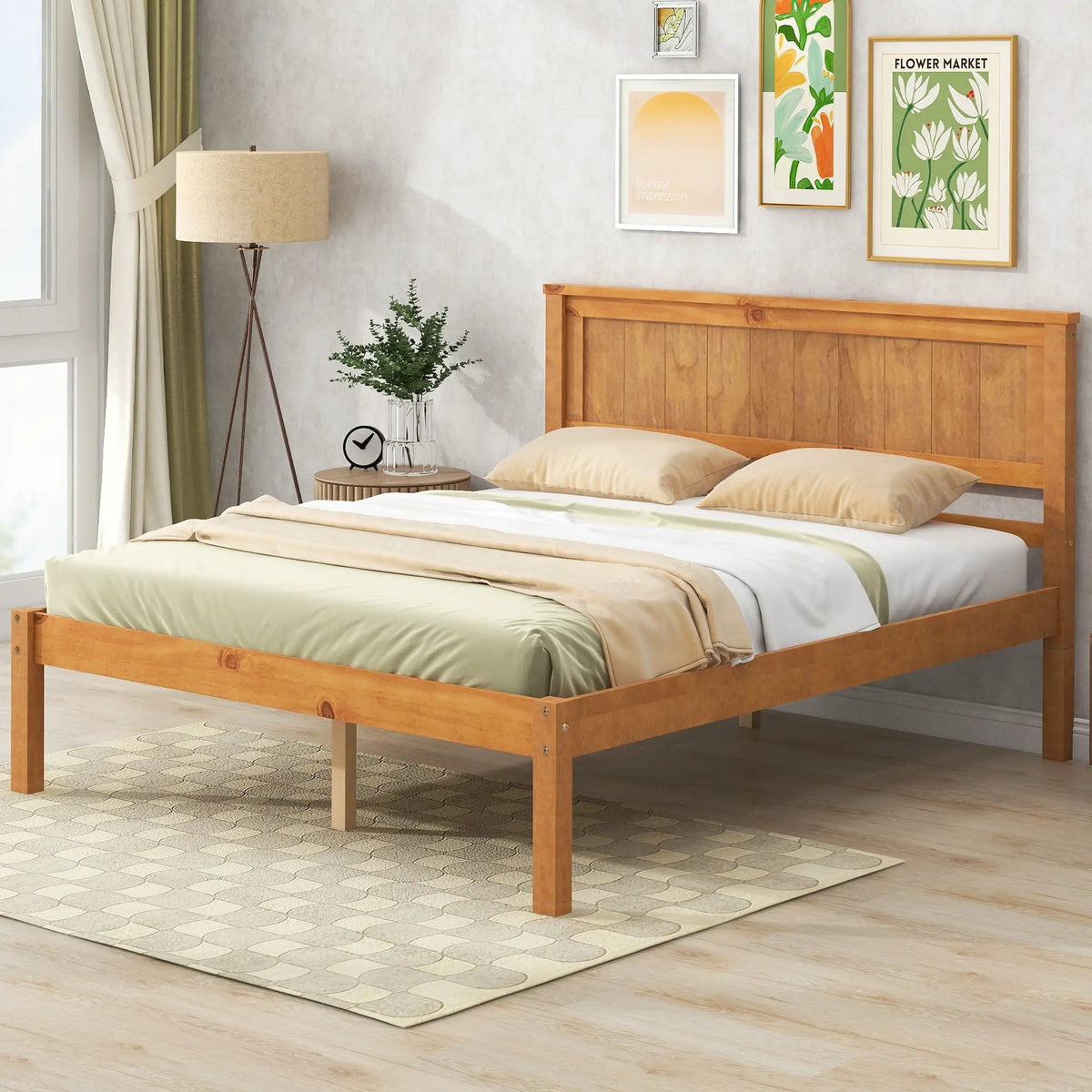 Platform Bed Frame With Headboard | Espresso Finish | Durable Pine Wood