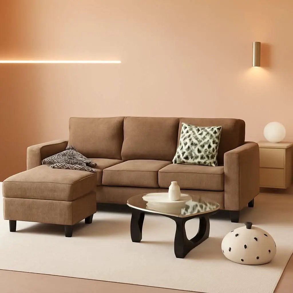 85 Inch L Shaped Couch Armrest Organizer Movable Ottoman from PriceLows™