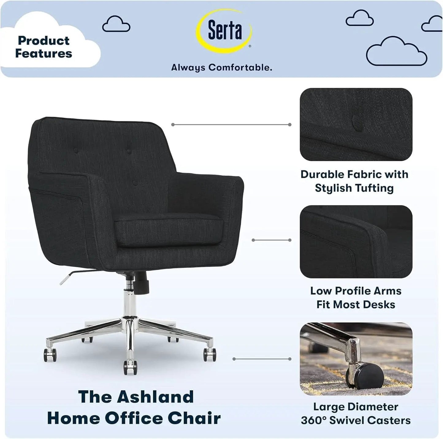 Mid Century Memory Foam Office Chair In Charcoal Gray from PriceLows™