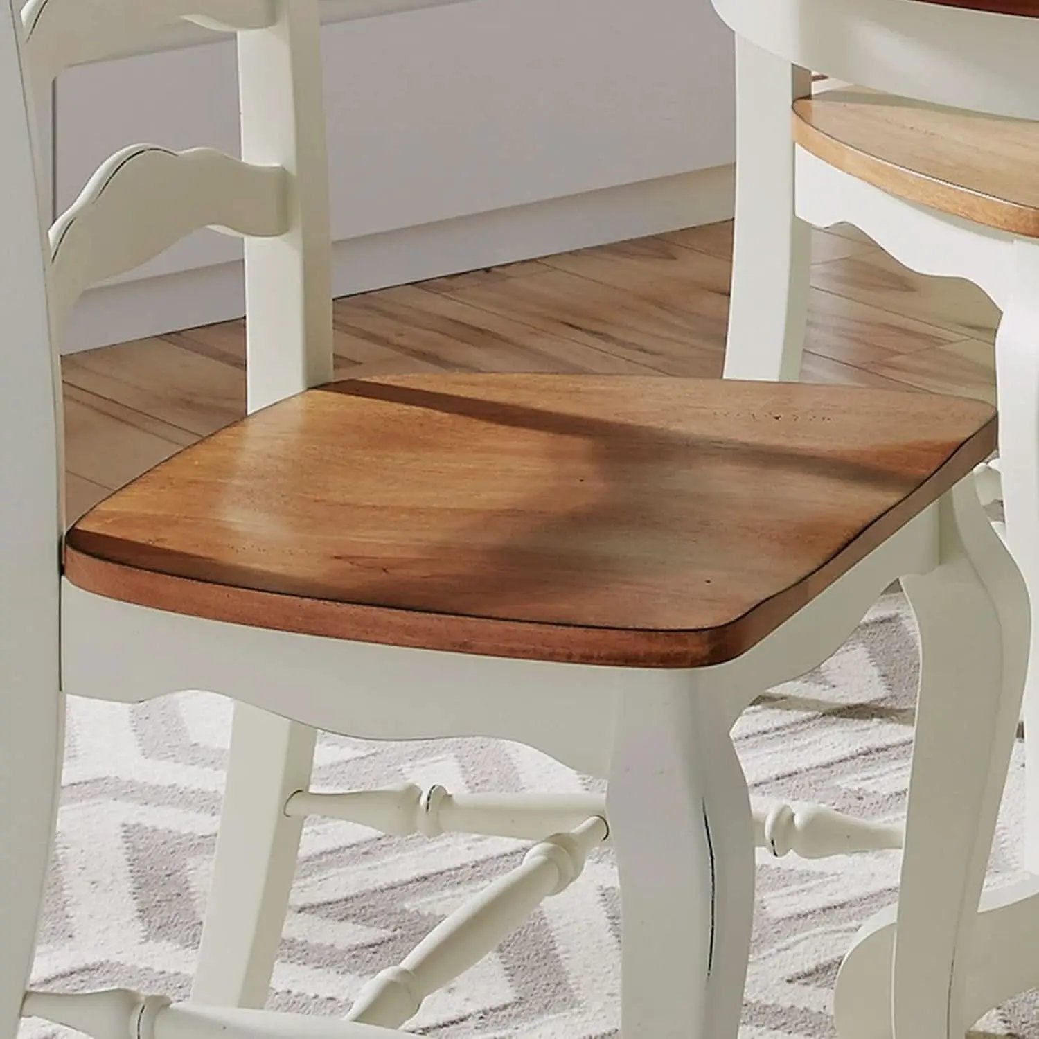 French Countryside Oak And White Pair Of Dining Chairs With Distressed Finish from PriceLows™