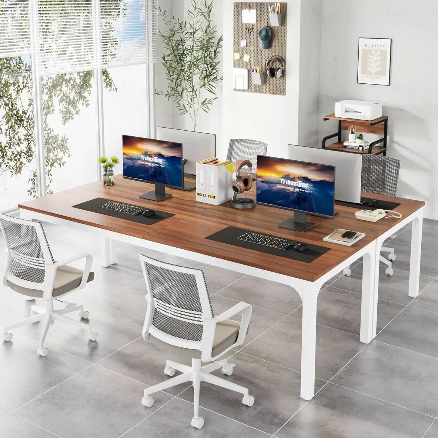 78.7 Inch Extra Long Computer Desk For Two Walnut White from PriceLows™