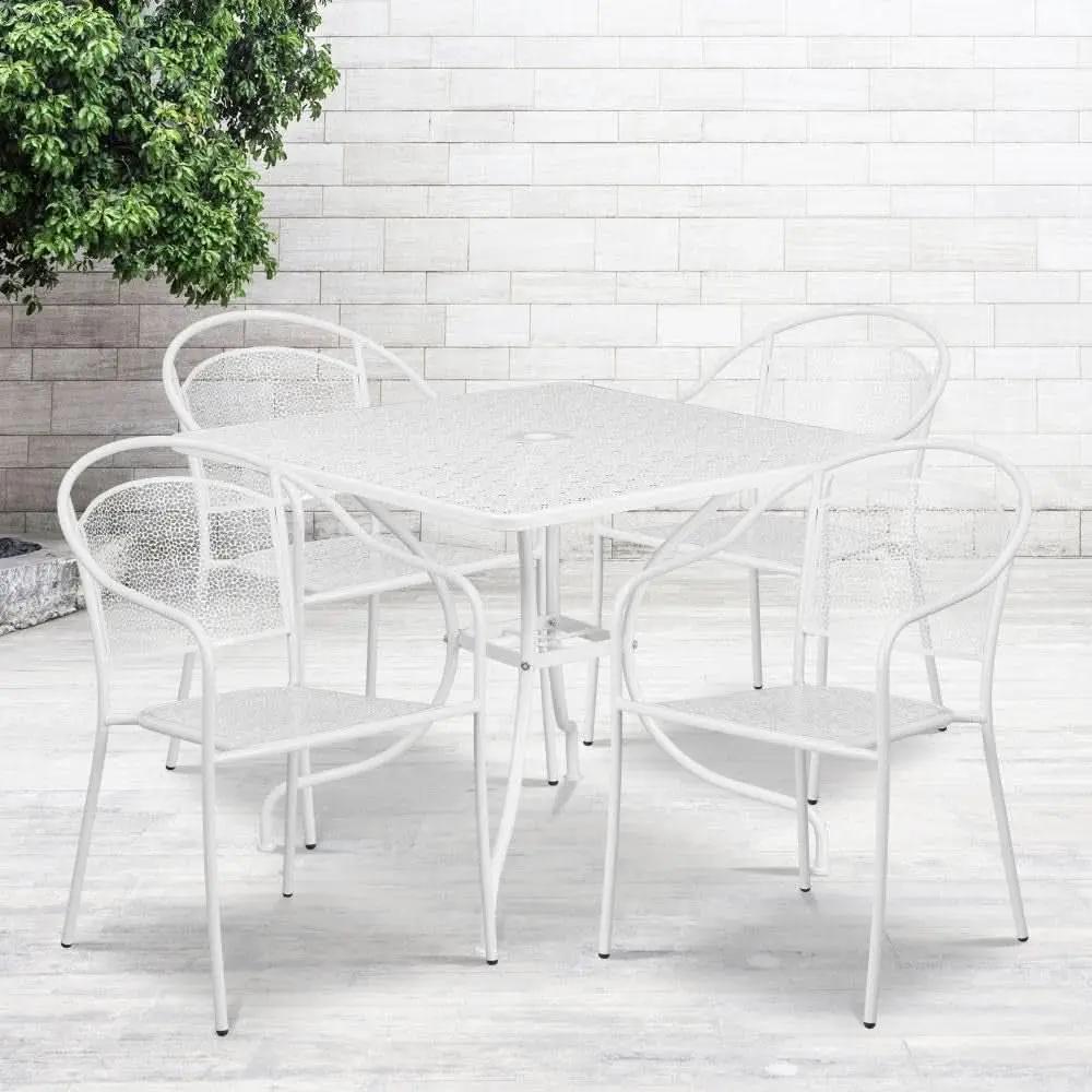 35.5 Square White Outdoor Patio Table Set With 4 Chairs from PriceLows™