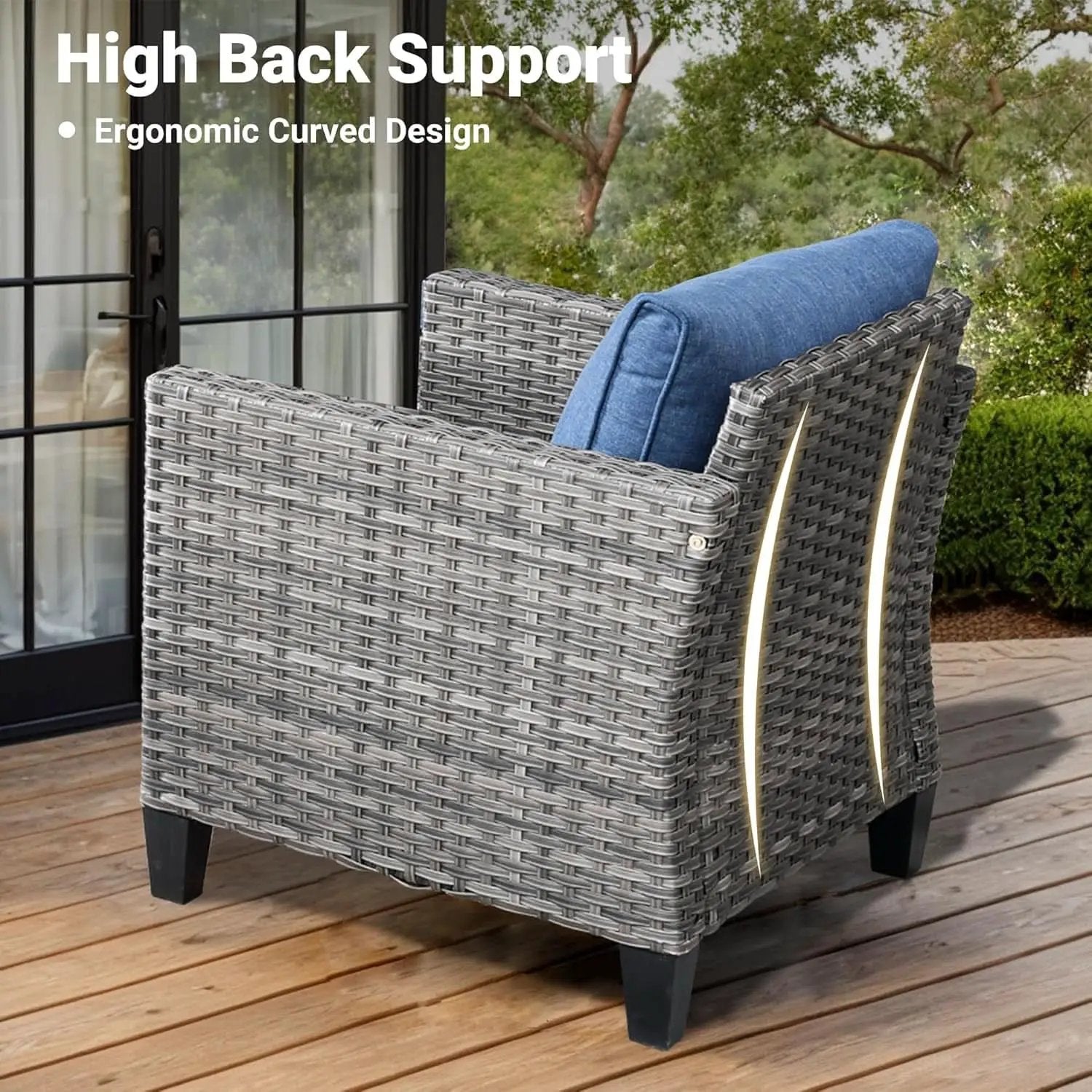 Five Piece Patio Outdoor Wicker Furniture Set Denim Blue from PriceLows™