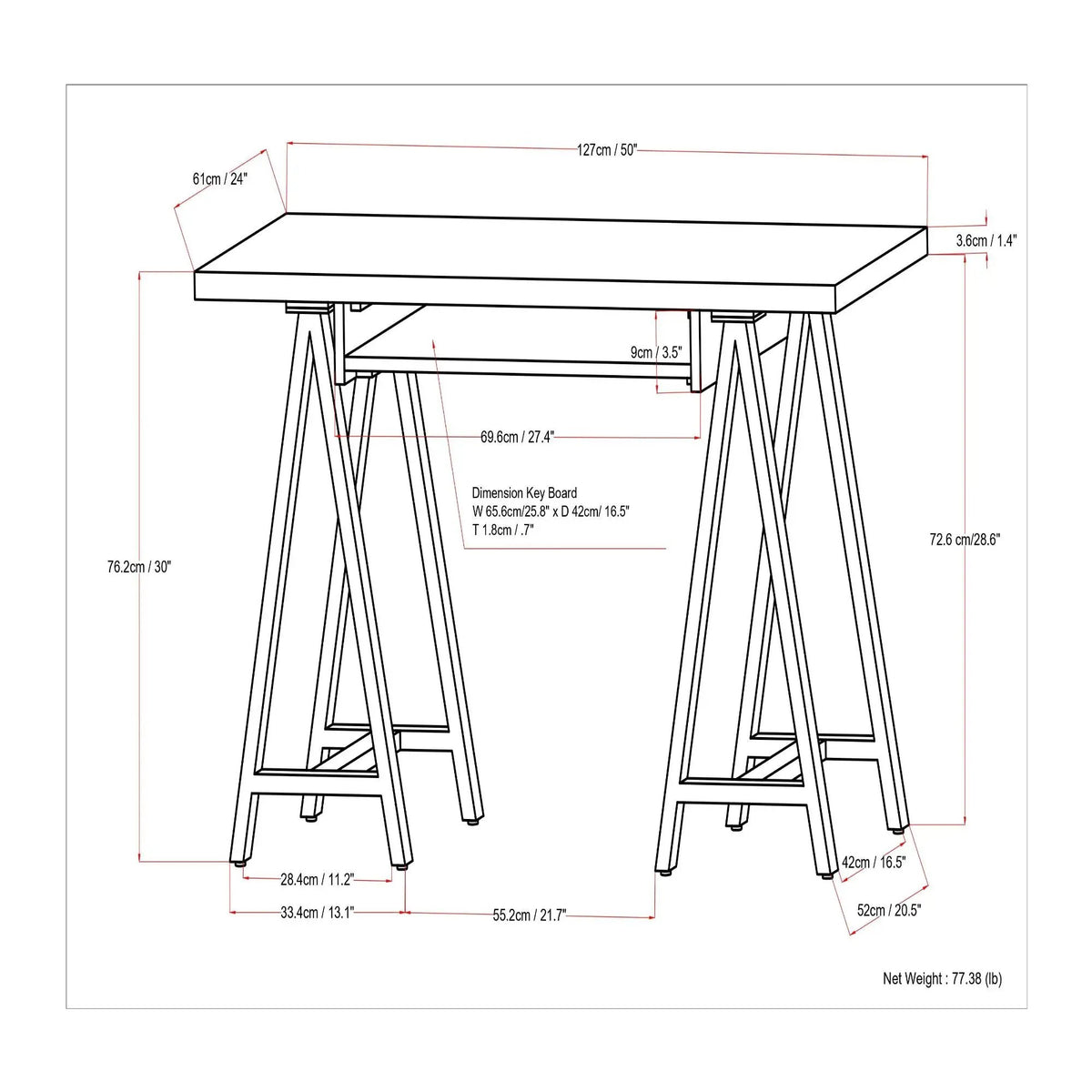 Sawhorse Handcrafted Solid Desk | Walnut Veneer And Solid Wood | Extra Thick Tabletop | 60 Inch Length
