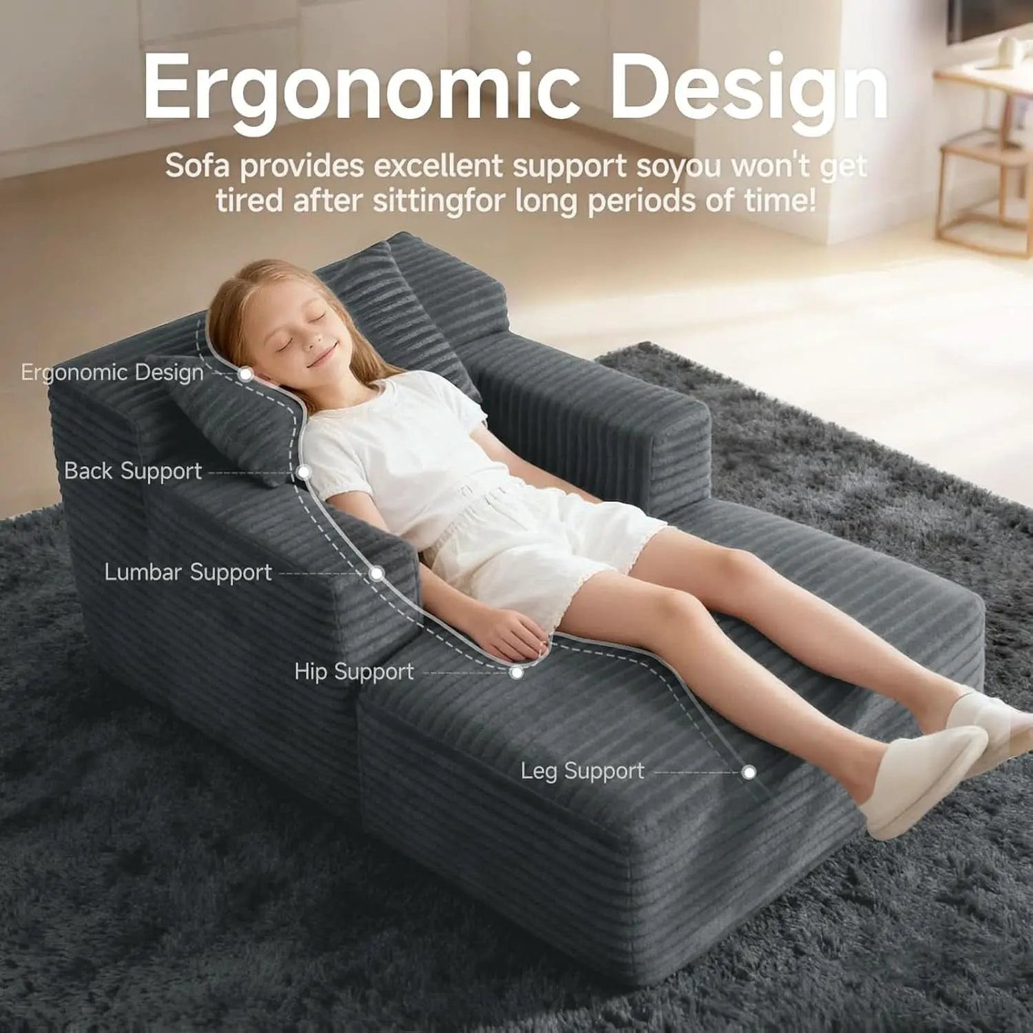 Compact 46-Inch Dark Grey Corduroy Chaise Lounge from PriceLows™
