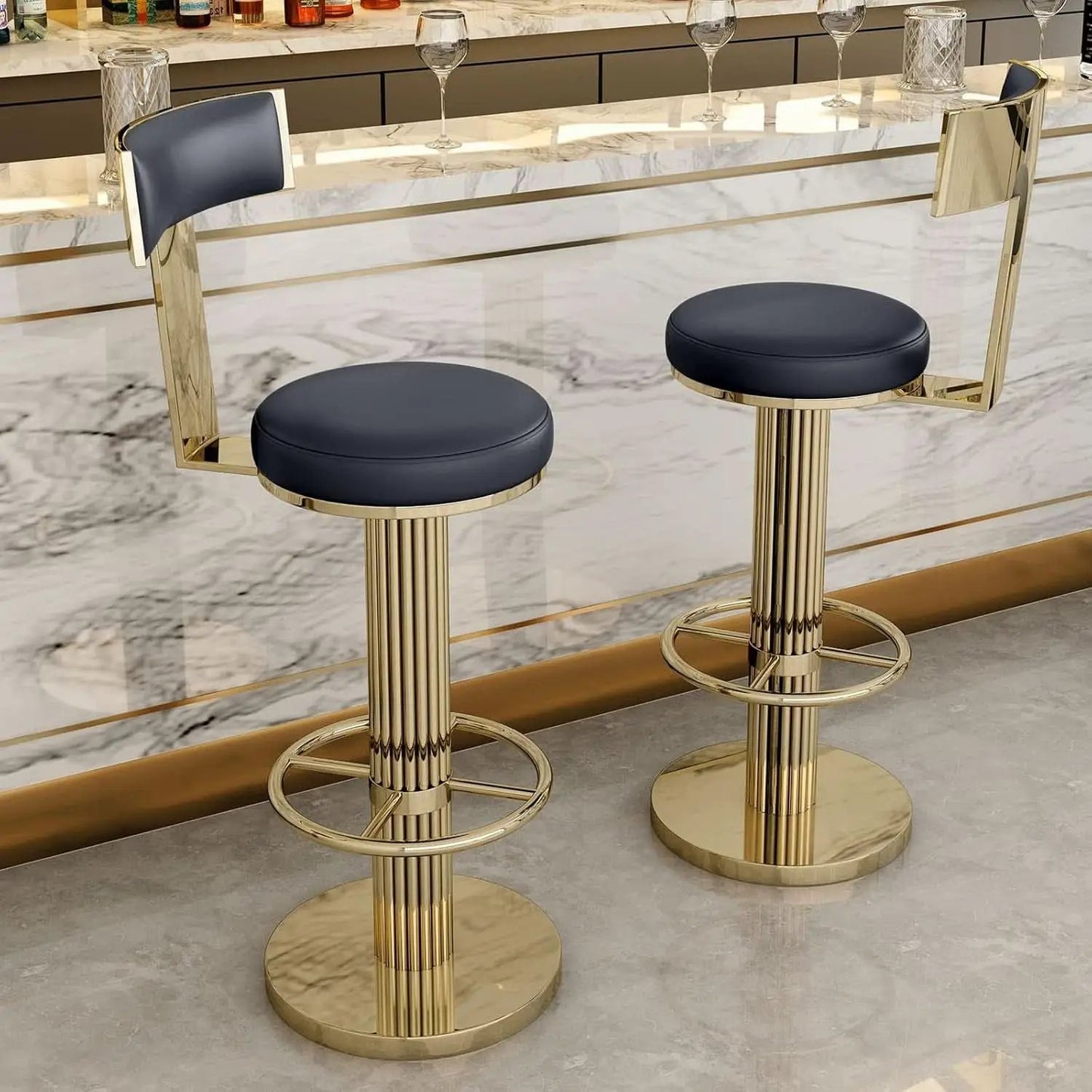 Black Gold Swivel Bar Stool With Backrest And Adjustable from PriceLows™