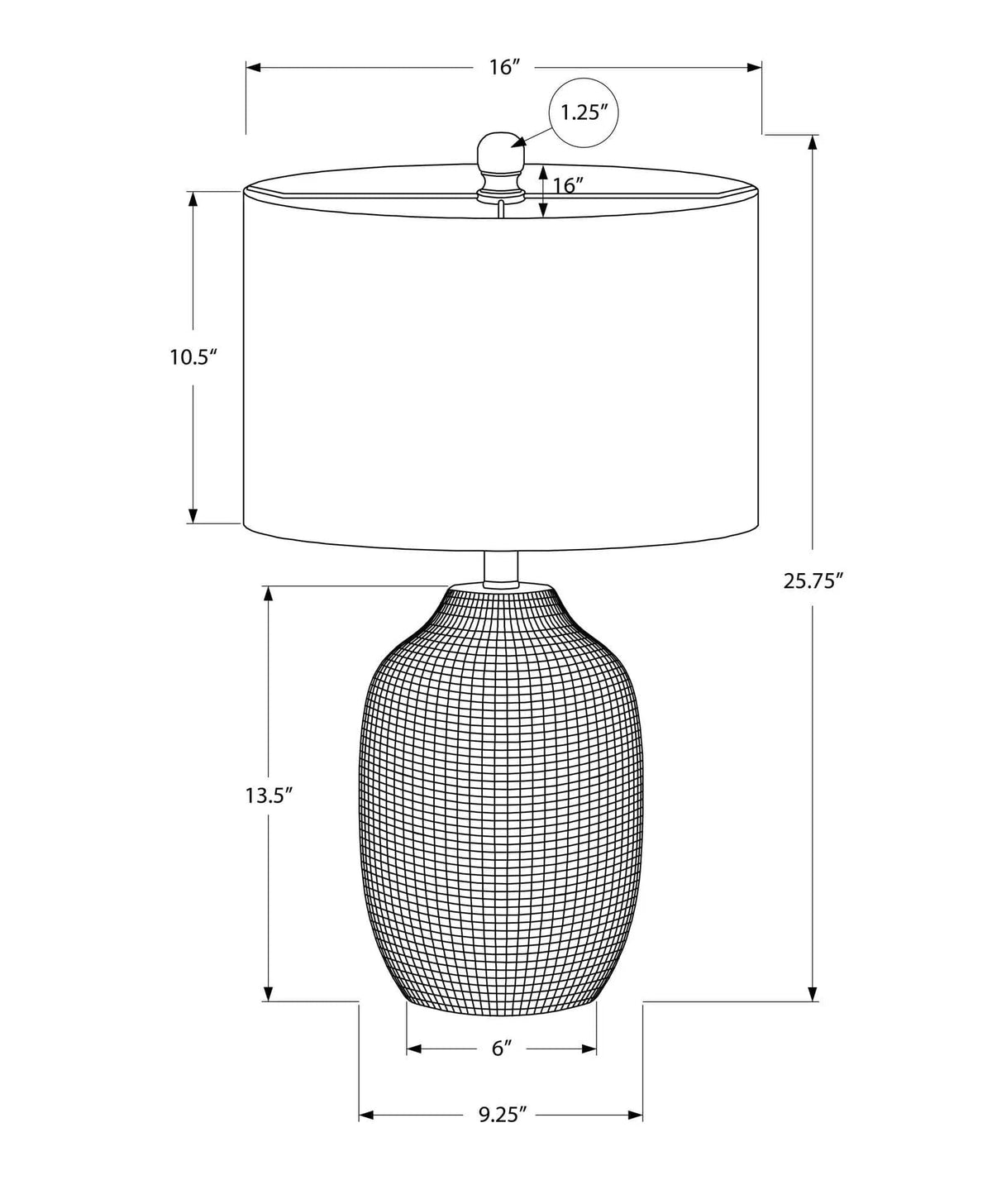 Lighting, Table Lamp, Ceramic, Contemporary Black / | 16 x 16 x 25.75 in | Linen & Ceramic | Cream