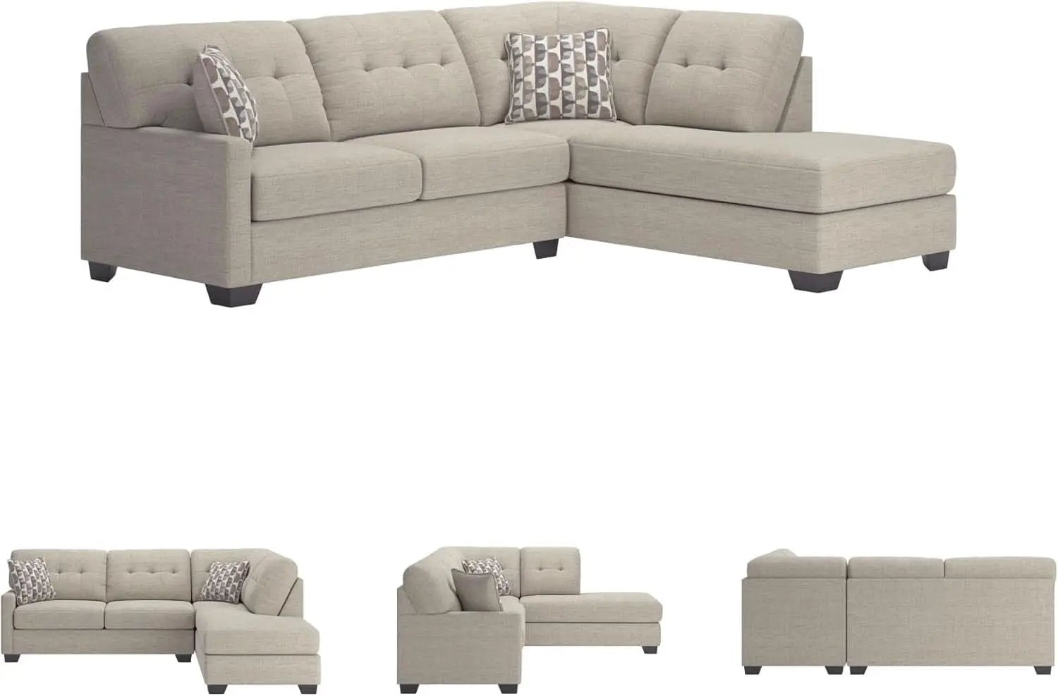 Beige Sleeper Sectional Featuring Chaise Memory Foam from PriceLows™