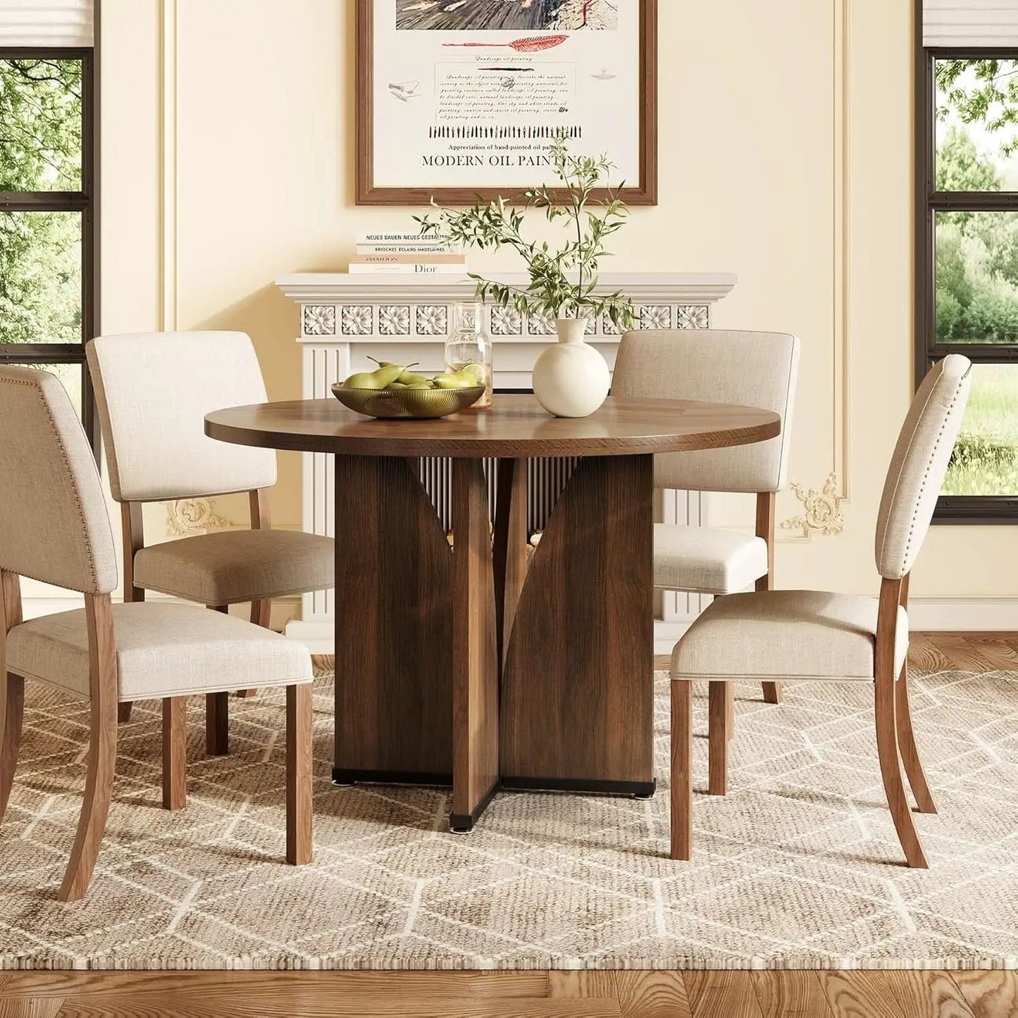 Round 39 Inch Dining Table Rustic Dark Brown Seats 2 To 4 from PriceLows™