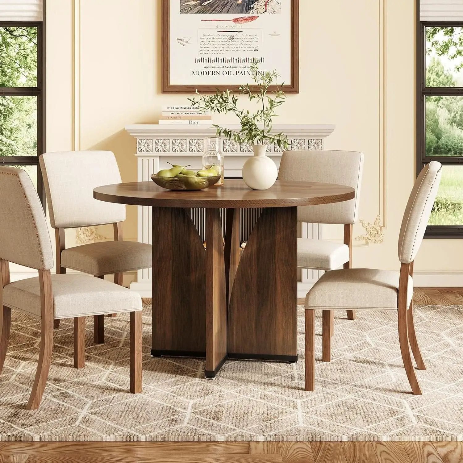 Round 39 Inch Dining Table Rustic Dark Brown Seats 2 To 4 from PriceLows™