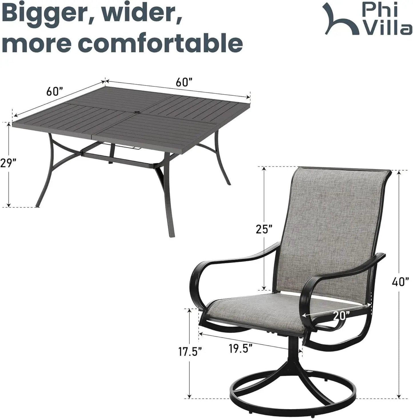 9 Piece Patio Dining Set With Large Square Metal Table And 8 Swivel Chairs from PriceLows™