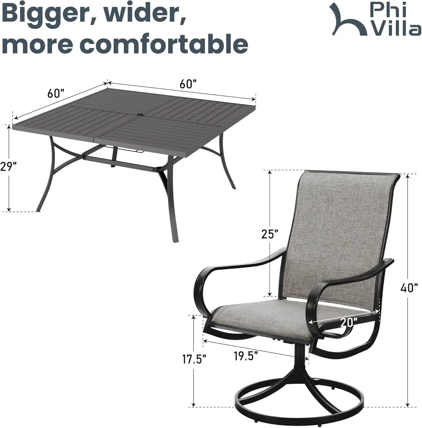 9 Piece Patio Dining Set With Large Square Metal Table And 8 Swivel Chairs from PriceLows™